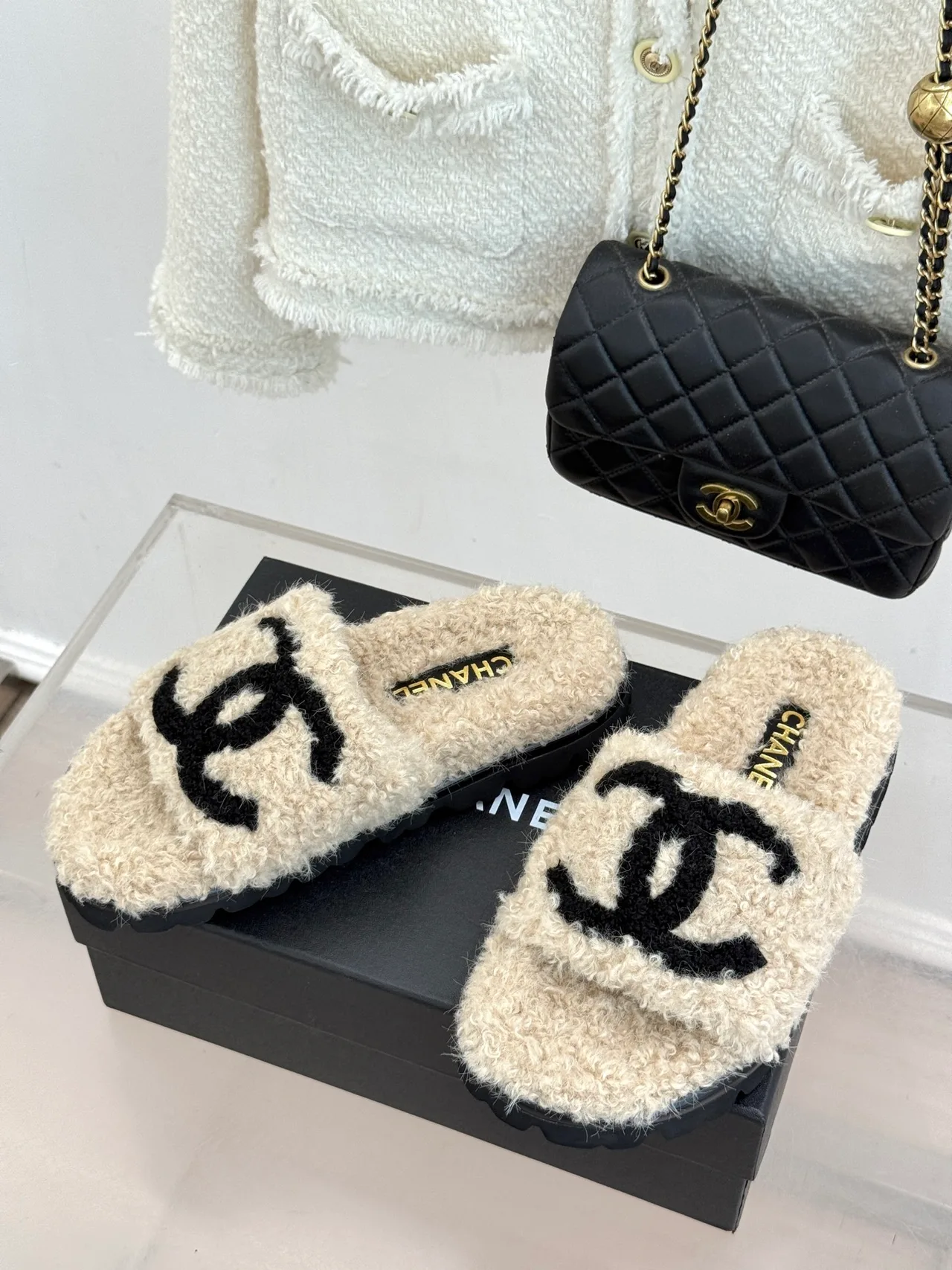 Chanel Denim Slippers in Cream · view 2