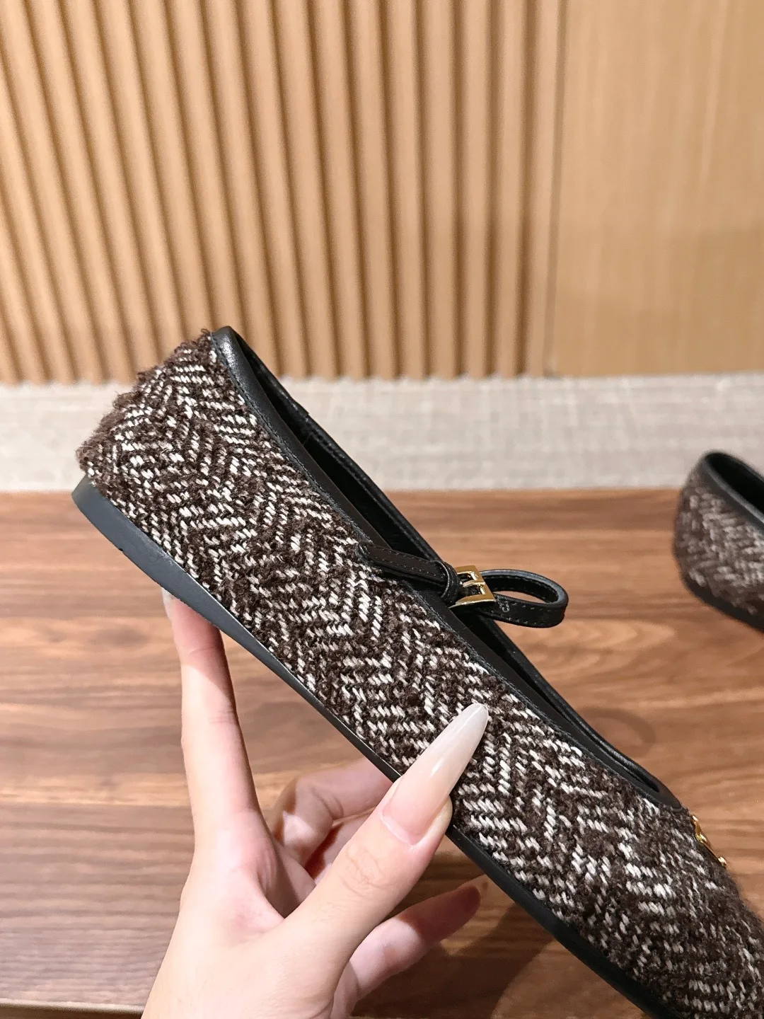 Prada Woven Buckle Flats in Brown · view 8