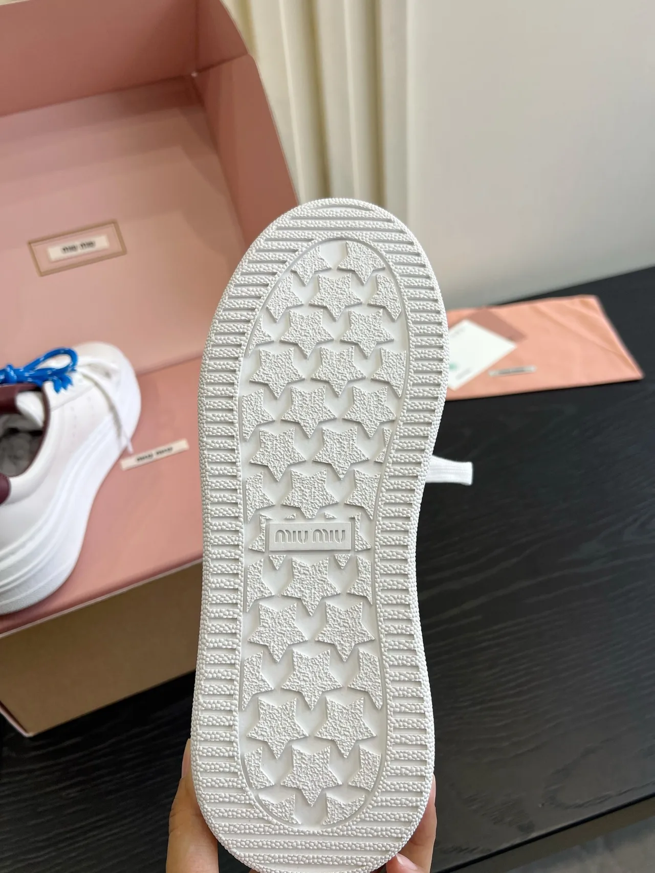 Miu Miu Cowhide Denim Smooth Sneakers in White · view 6