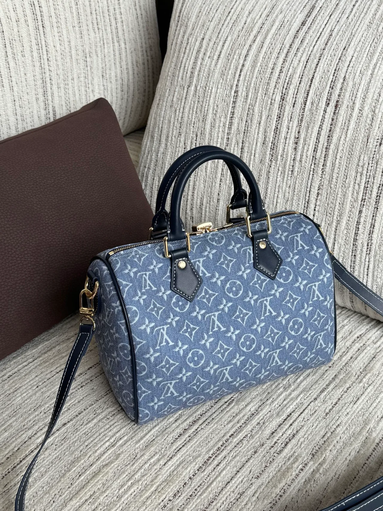 Louis Vuitton Canvas Monogram Top-Handle Bag in Blue · view 5