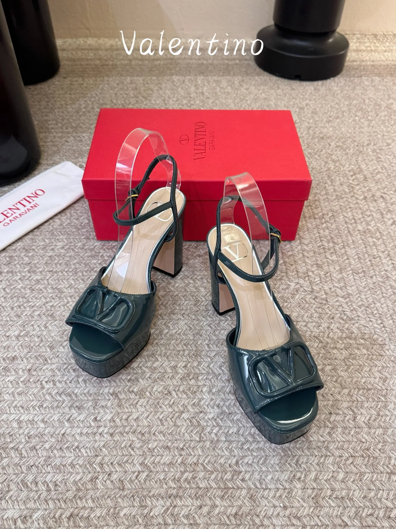 Valentino Patent Leather Glossy Sandals in Green · view 2