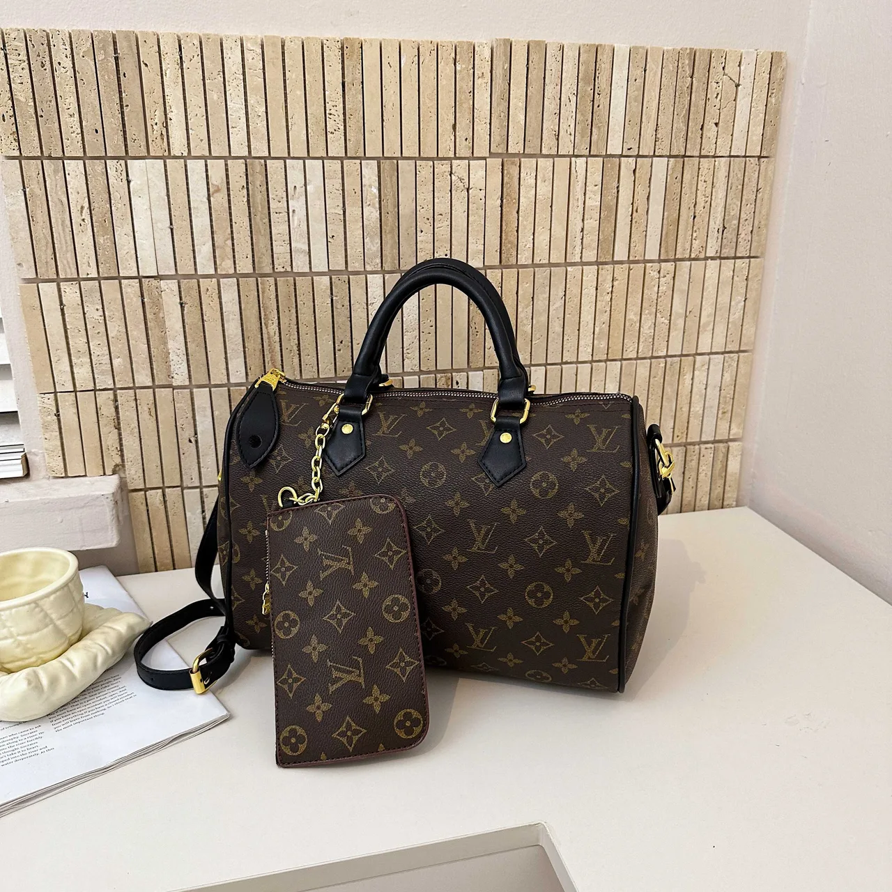 Louis Vuitton Monogram Speedy Bag in Brown & Grey · view 6