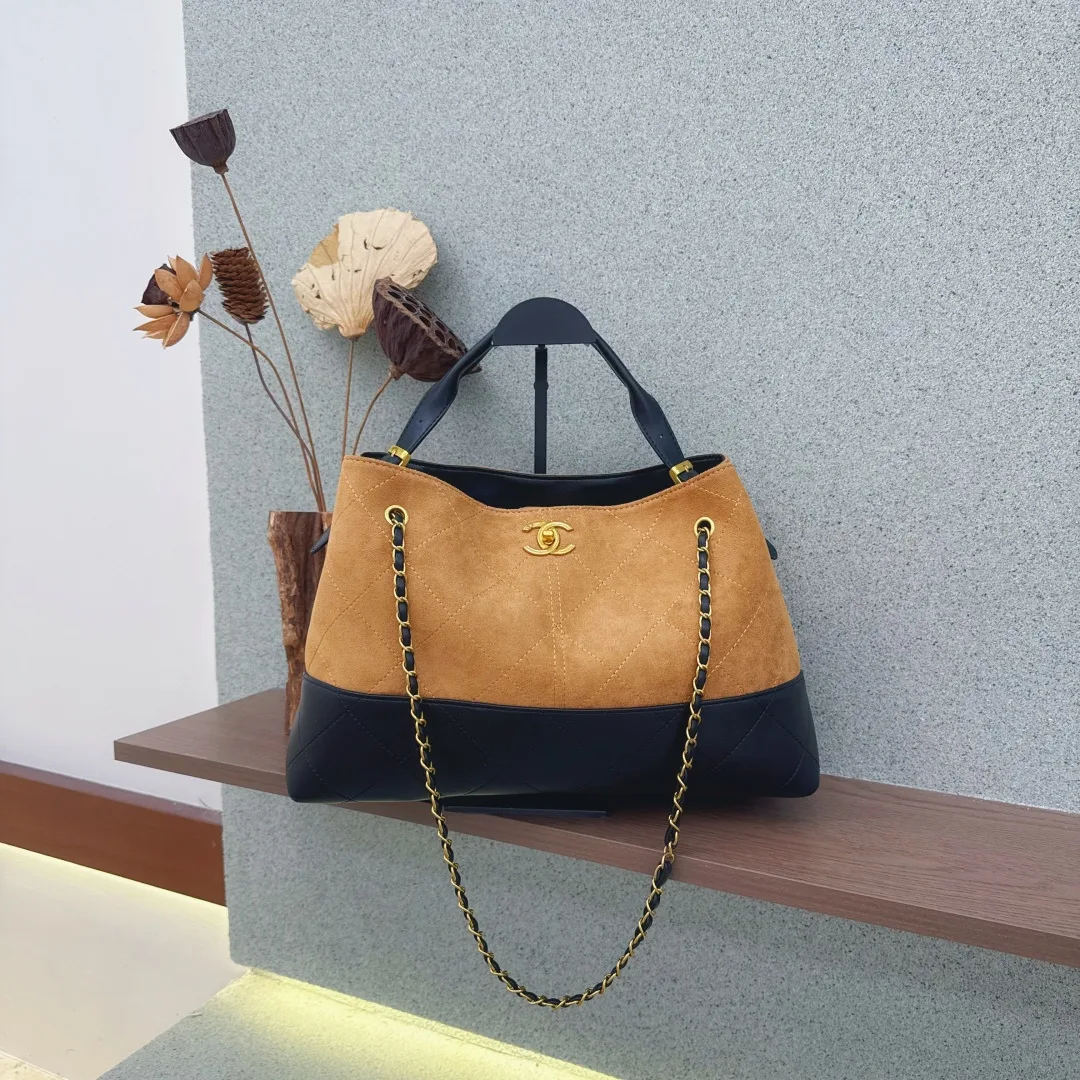 Chanel Chain-Strap Colorblock Tote in Grey & Tan & Blue & Beige · view 2
