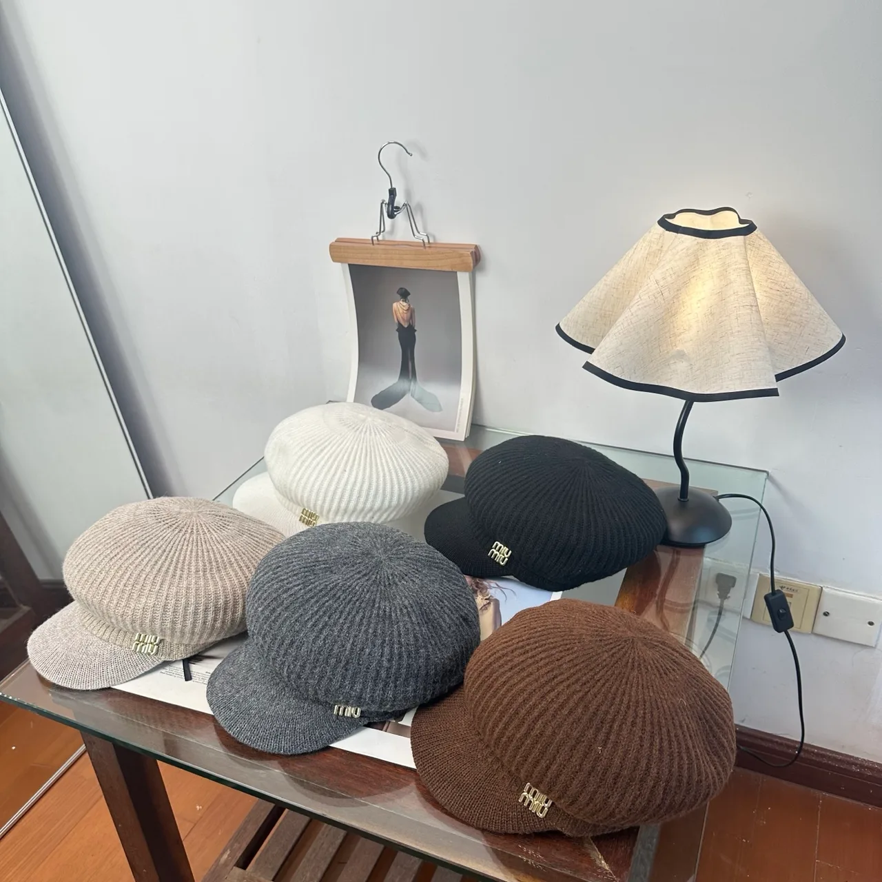 Miu Miu Knit Brimmed Cap in Brown & Beige & Grey & Cream & Black · view 2