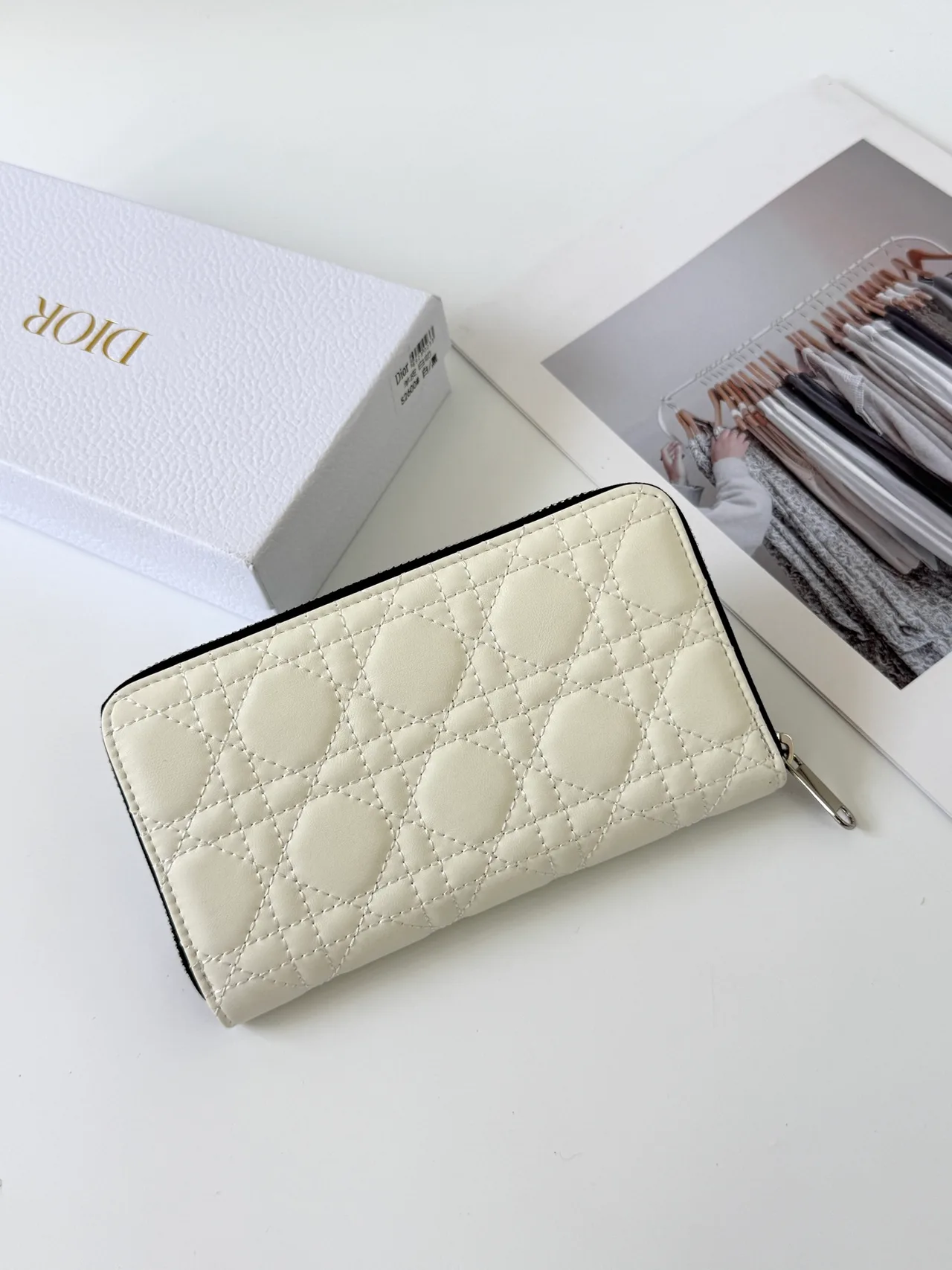 Dior Lambskin Quilted Glossy Wallet in Cream · view 2