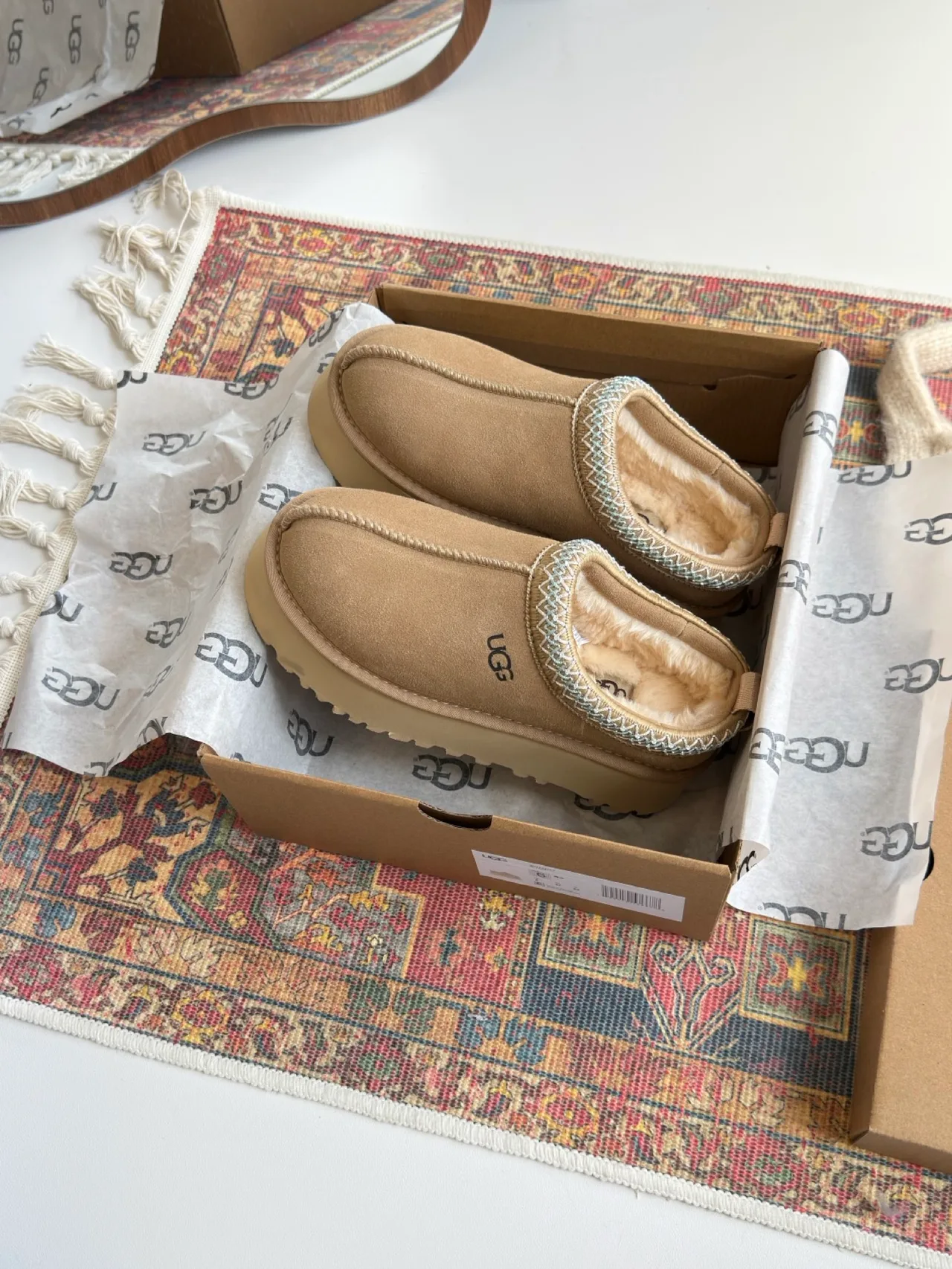 UGG Round-Toe Platform Mules in Beige · view 1