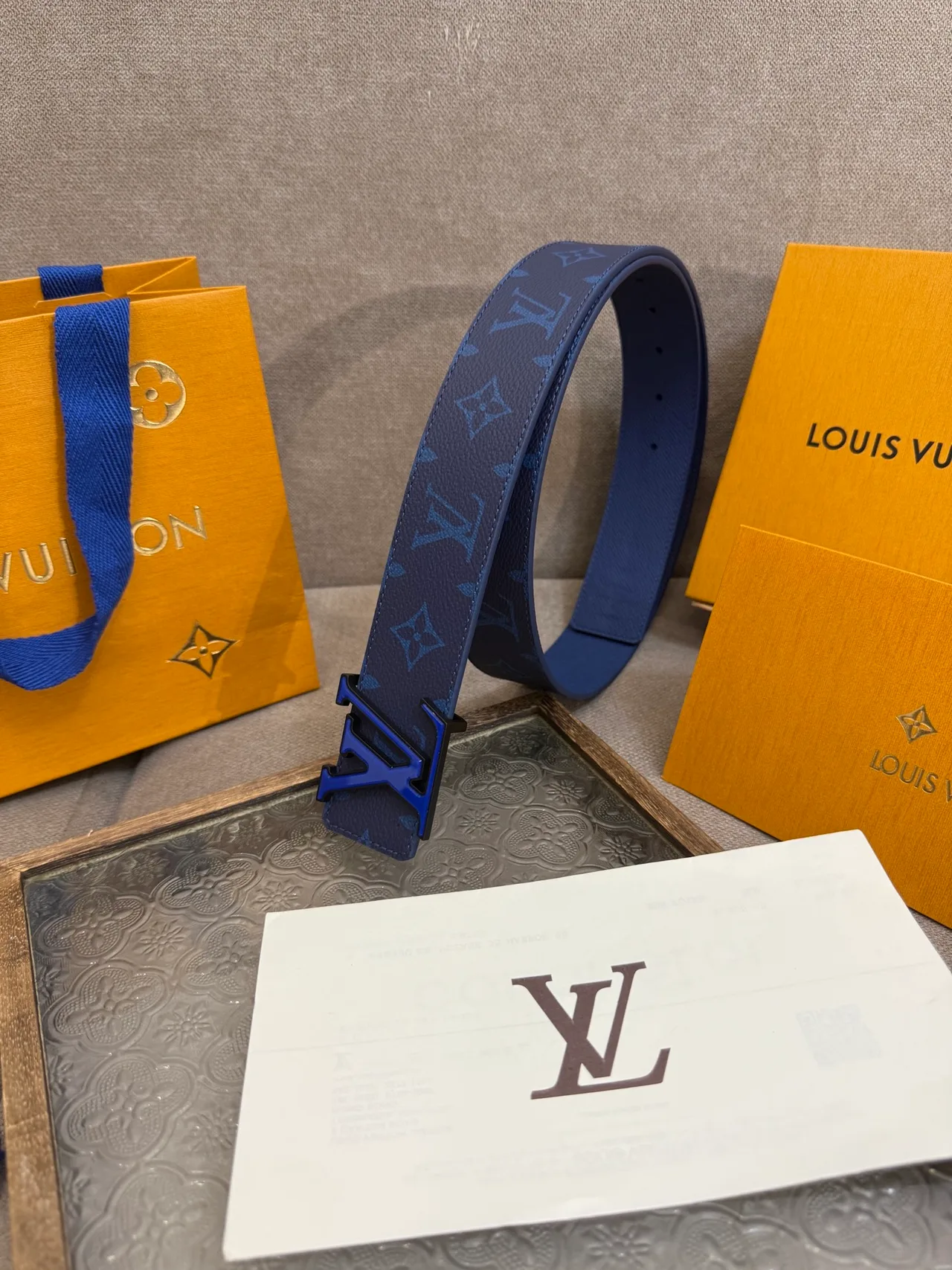 Louis Vuitton Leather Monogram Belt in Blue · view 3