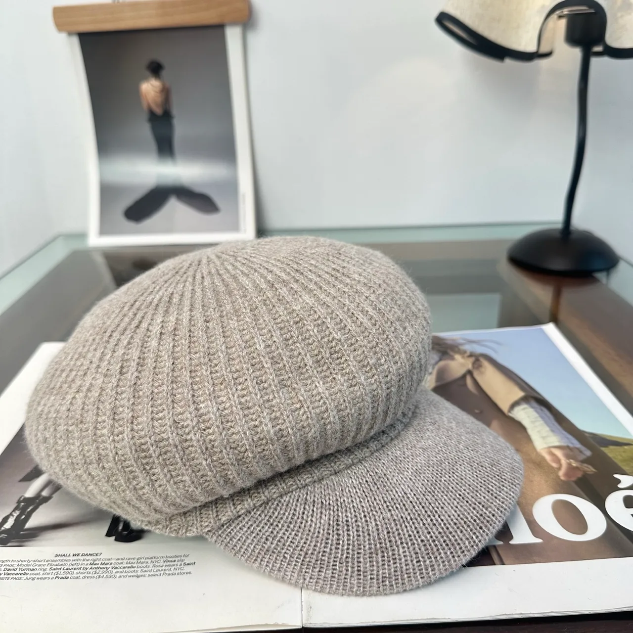 Miu Miu Knit Brimmed Cap in Grey & Black & White & Brown & Beige · view 4
