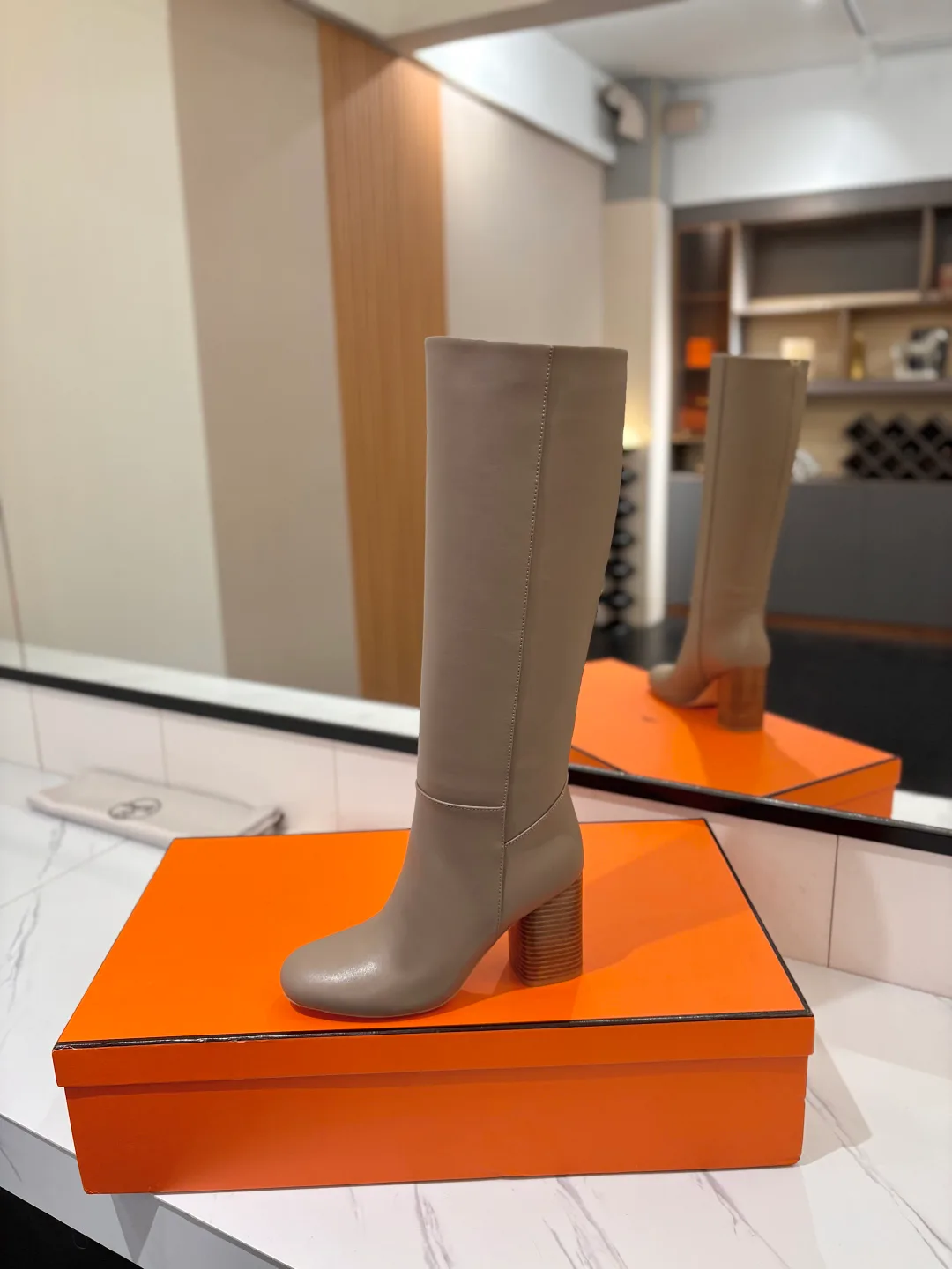 Hermes Cowhide Knee-High Boots in Grey · view 4
