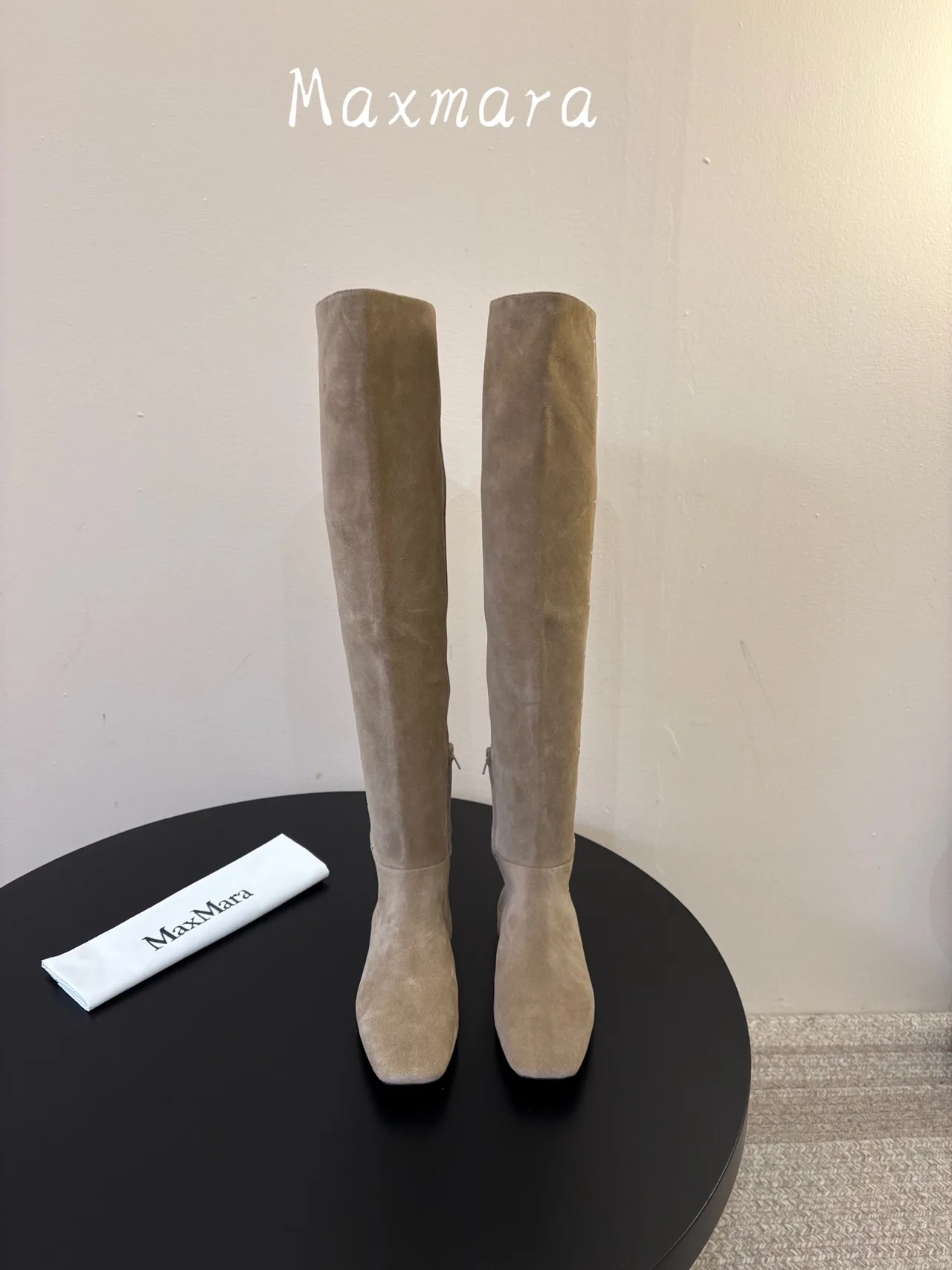 Max Mara Suede-Look Pointed-Toe Knee-High Boots in Brown · view 1
