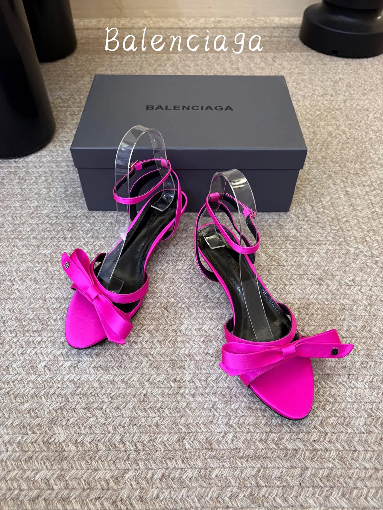 Balenciaga Silk Glossy Ankle Strap Sandals in Pink · view 3
