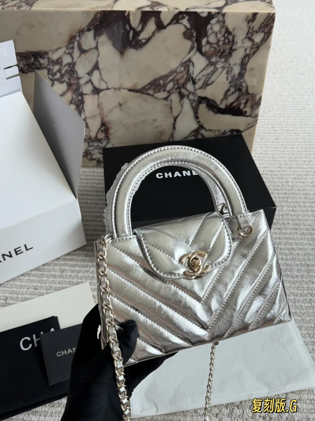 Chanel Kelly Top-Handle Bag in Black & Silver & Burgundy & White & Gold & Pink & Blue · view 2
