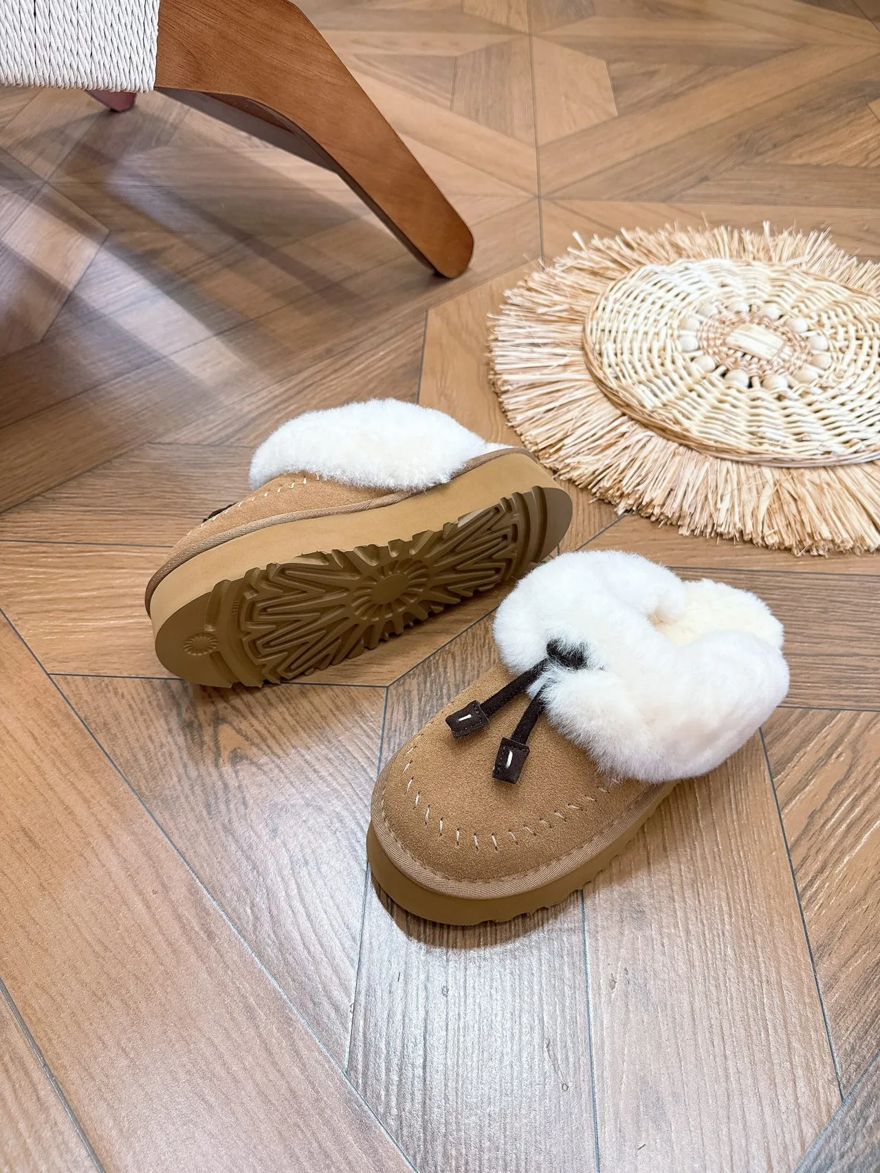 Suede-Look Plush-Cuff Platform Mules in Brown · view 4