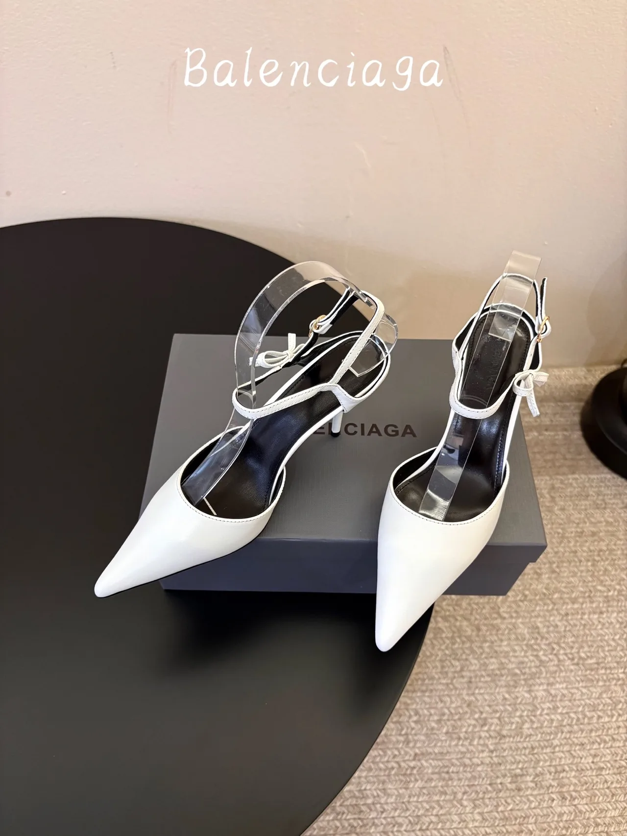 Balenciaga Pointed-Toe Ankle Strap Pumps in White · view 1