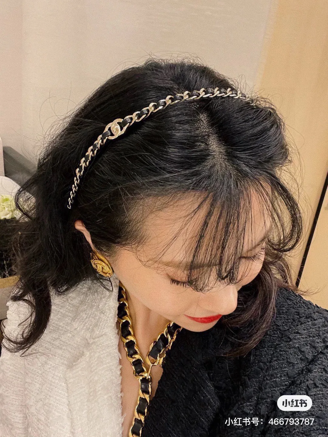 Chanel Lambskin Chain Headband in Black · view 7