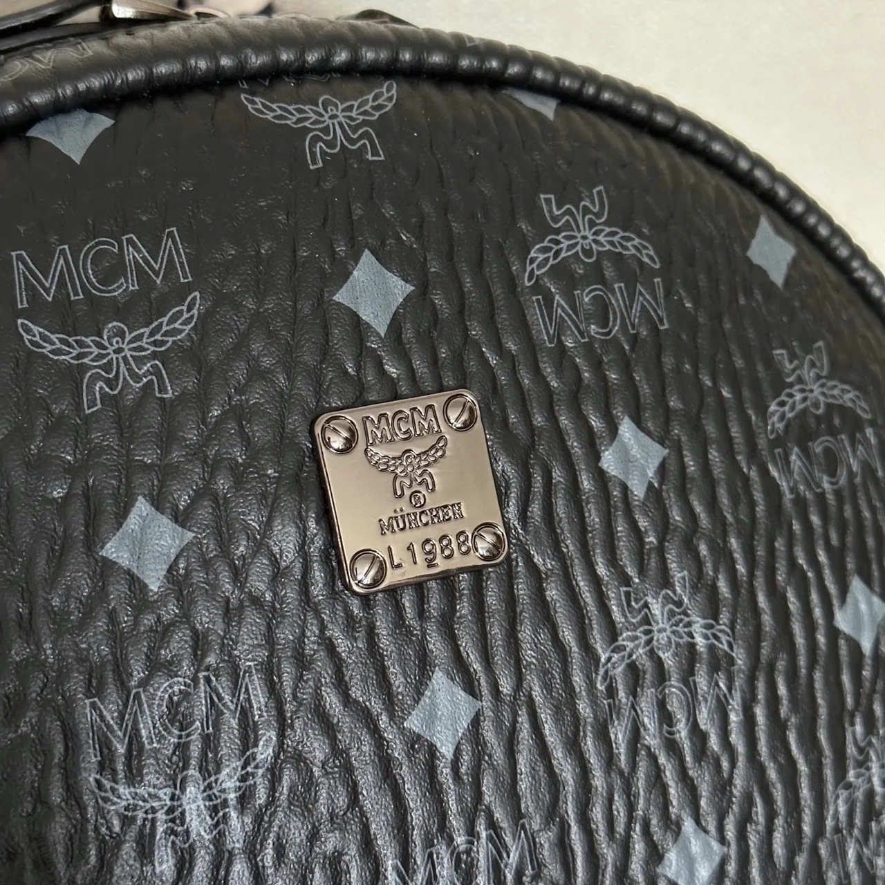 MCM Bear Embroidered Backpack in Black · view 4