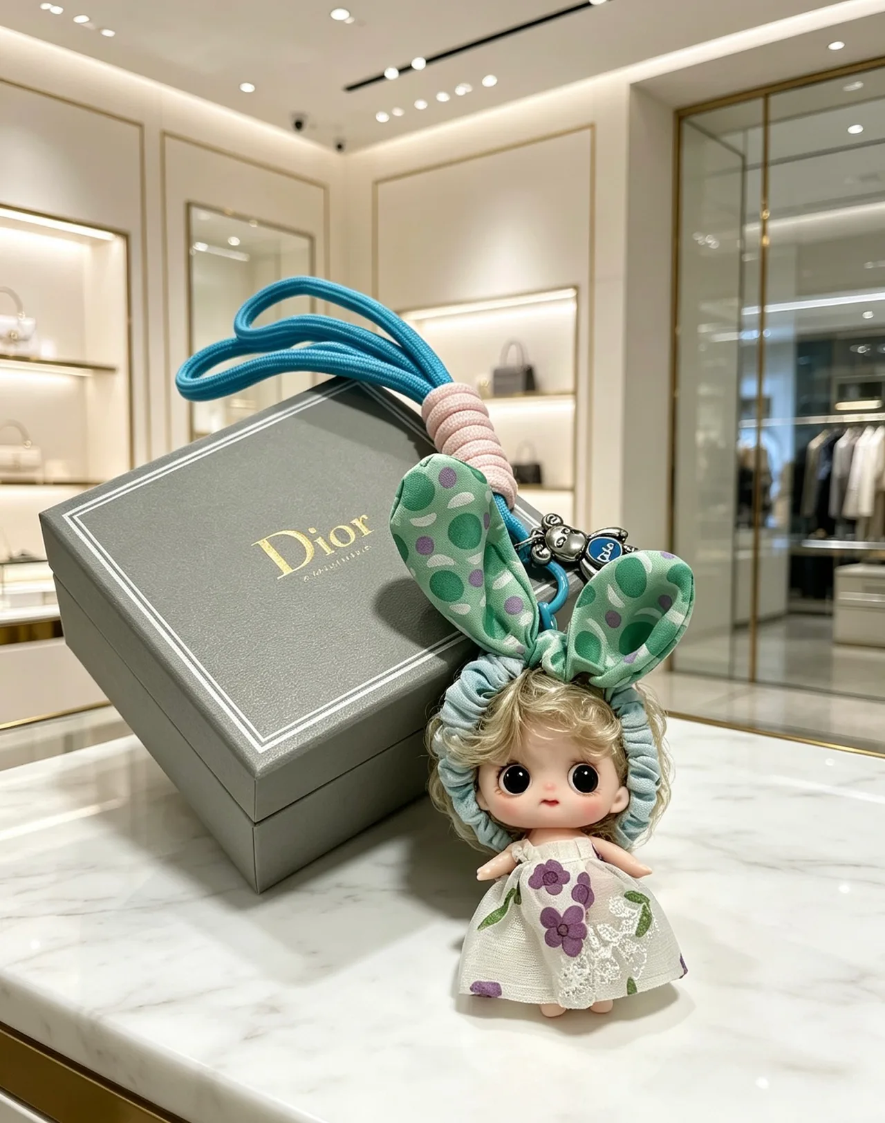 Dior Bunny Doll Bag Charm in Green · view 3