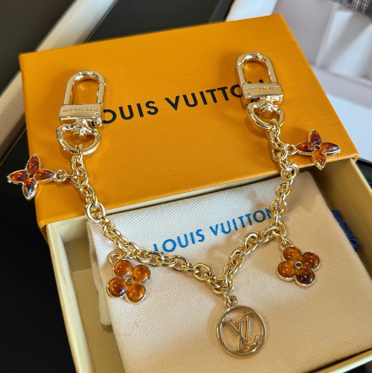 Louis Vuitton Glossy Flower Chain Bag Charm in Gold · view 1