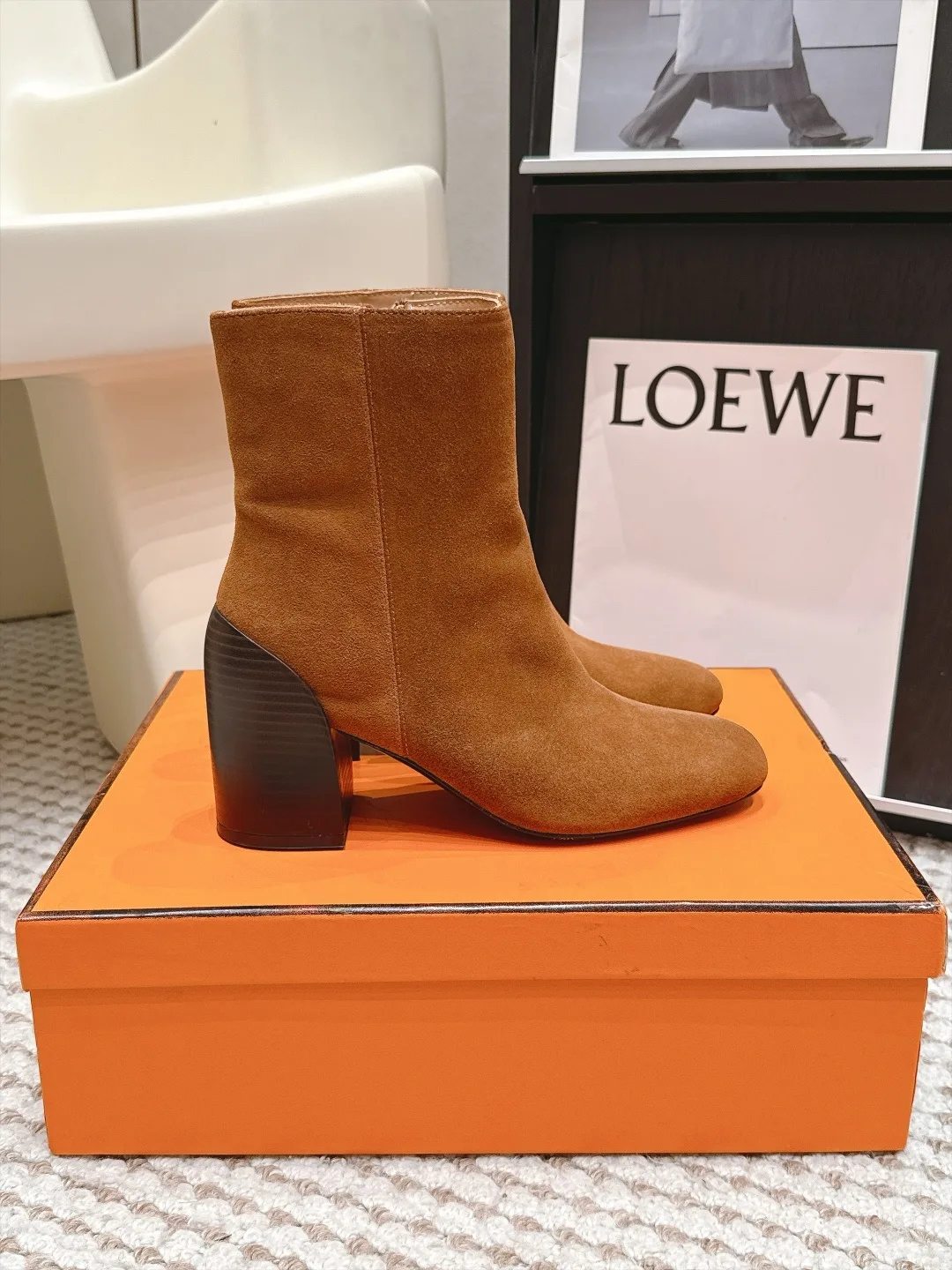 Loewe Suede-Look Ankle Boots in Brown · view 5
