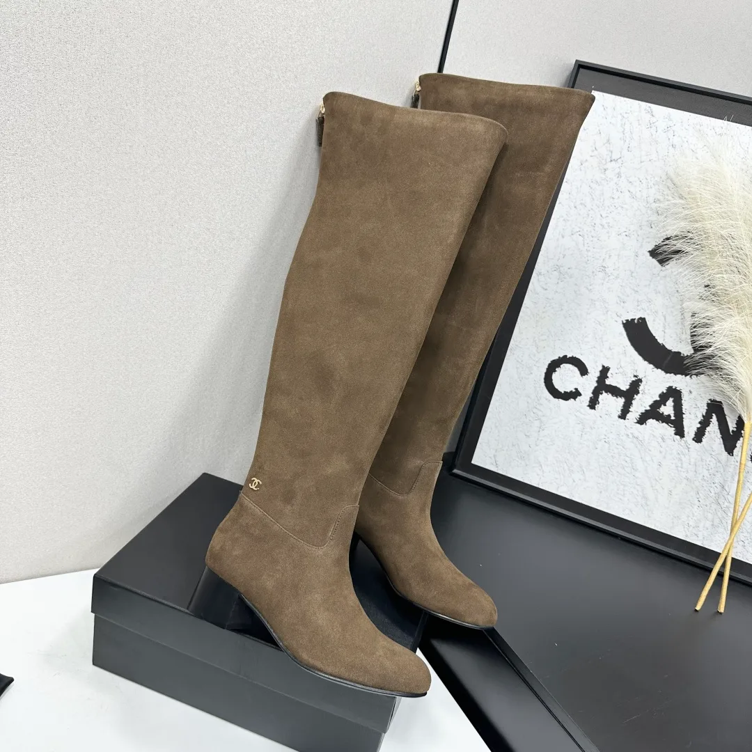 Chanel Cowhide Suede-Look Ankle Boots in Brown · view 2