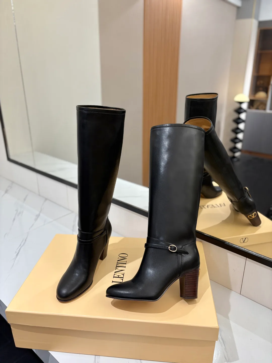Valentino Calfskin Pattie Knee-High Boots in Black · view 5