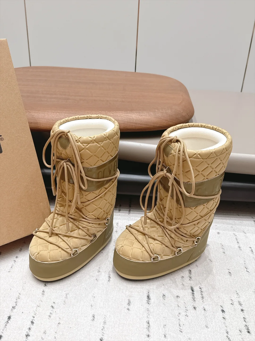Moon Boot Lace-Up Quilted Snow Boots in Beige · view 2
