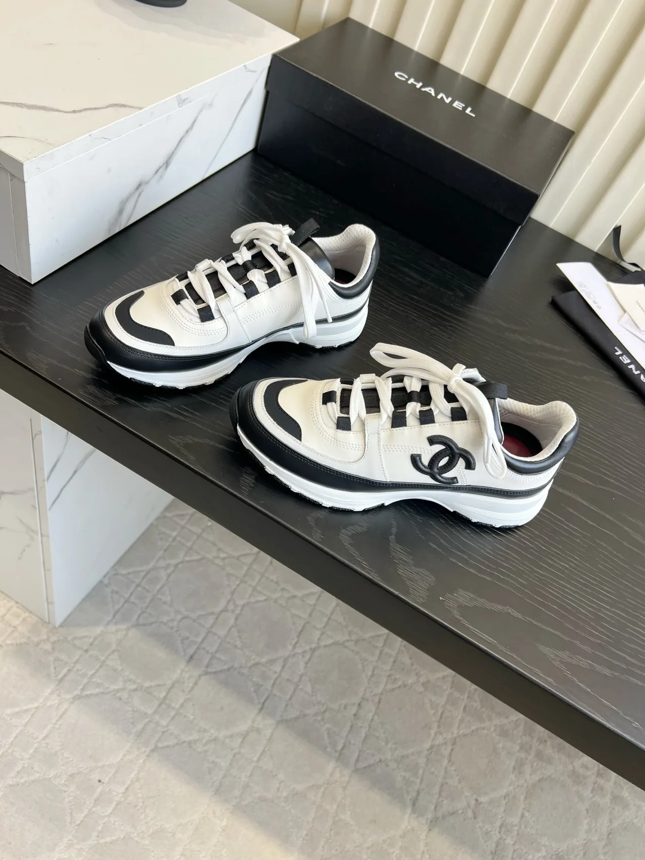 Chanel Striped Sneakers in White · view 2