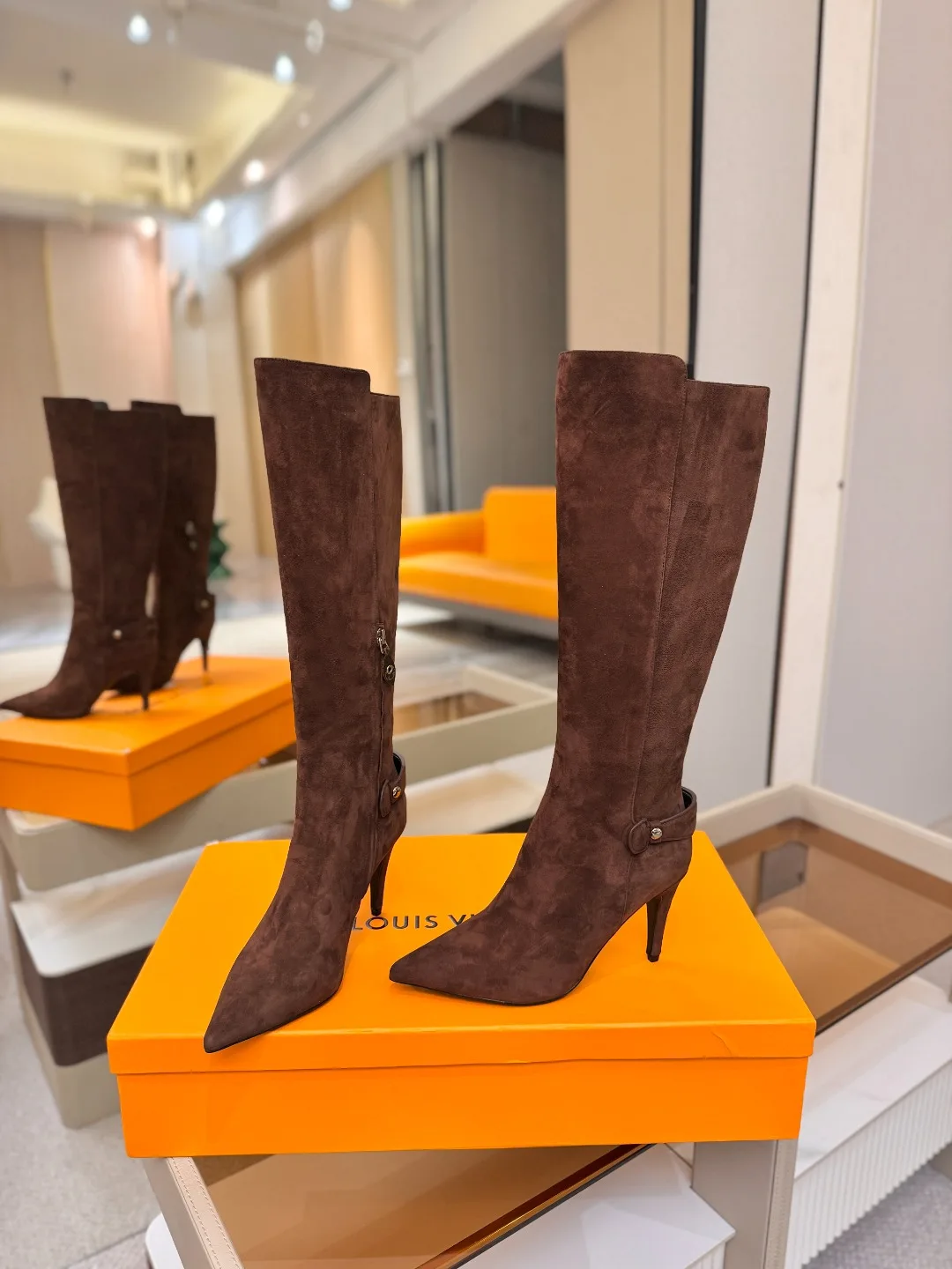 Louis Vuitton Calfskin Buckle Knee-High Boots in Brown · view 5