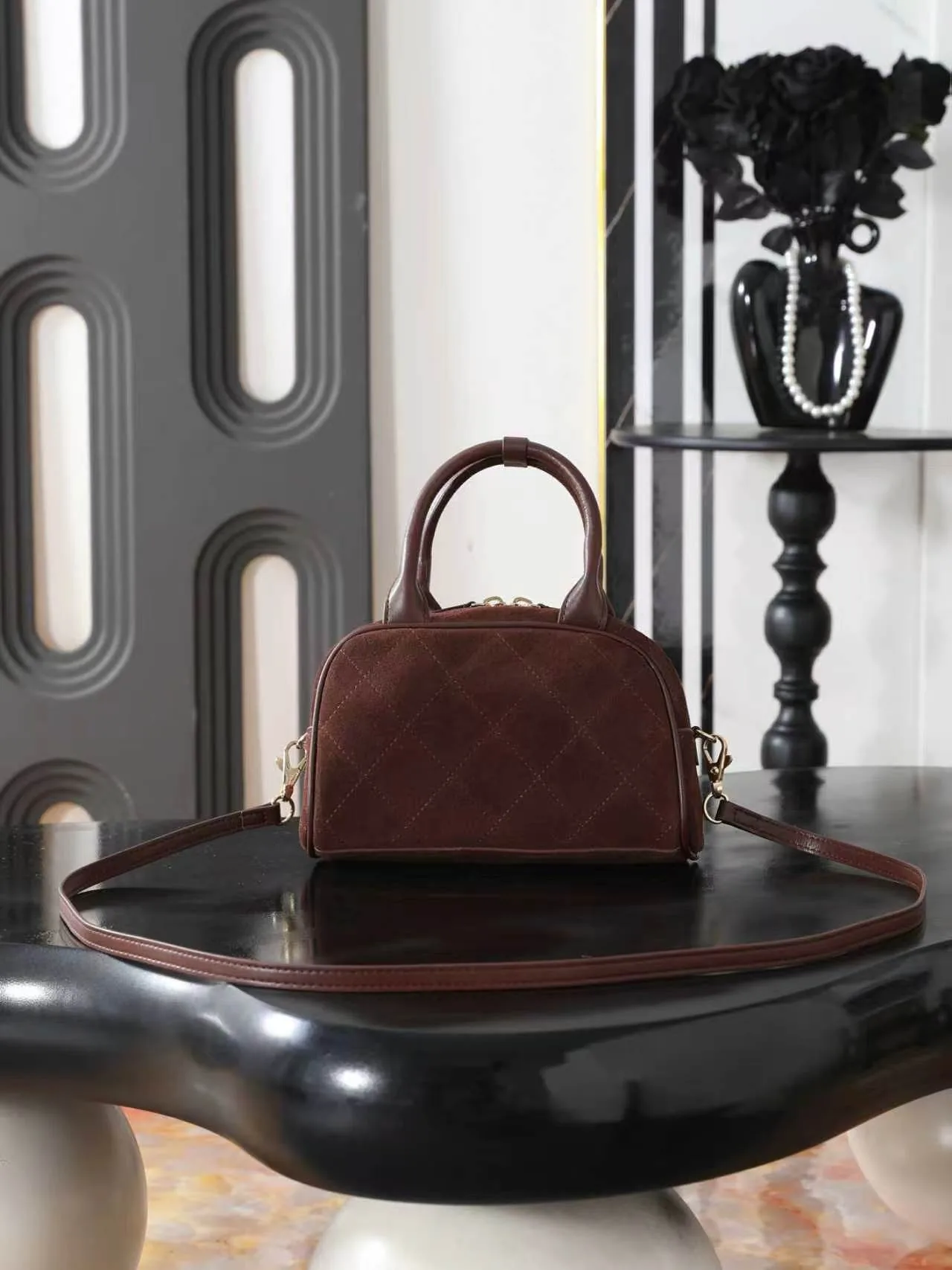 Chanel Quilted Glossy Top-Handle Bag in Brown · view 2