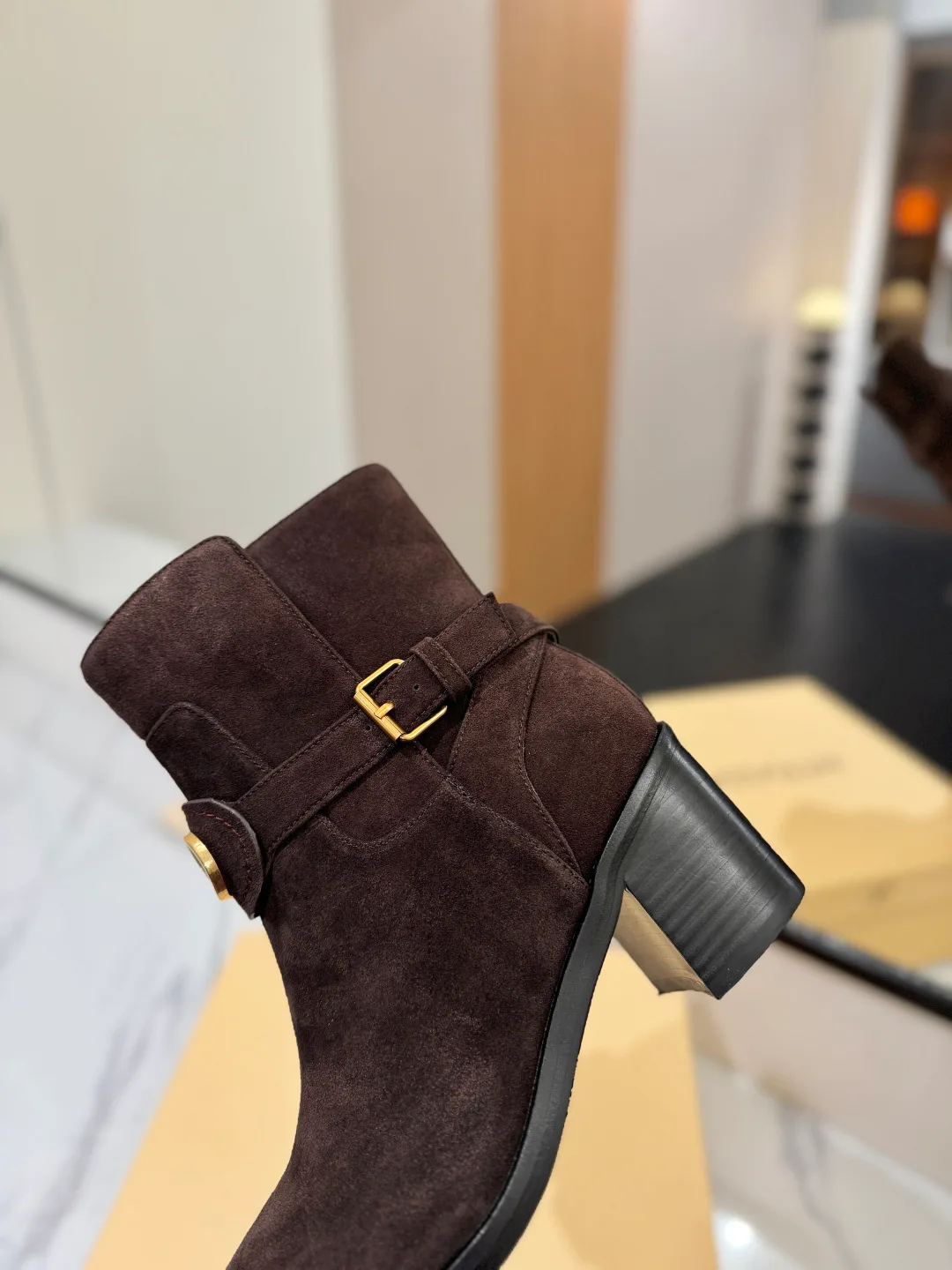 Valentino Calfskin Suede-Look Pointed-Toe Ankle Boots in Brown · view 7