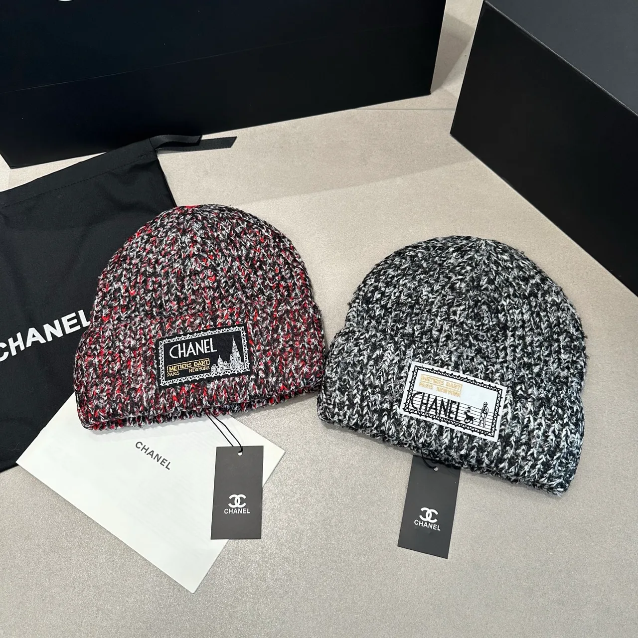 Chanel Beanie in Red & Grey · view 5