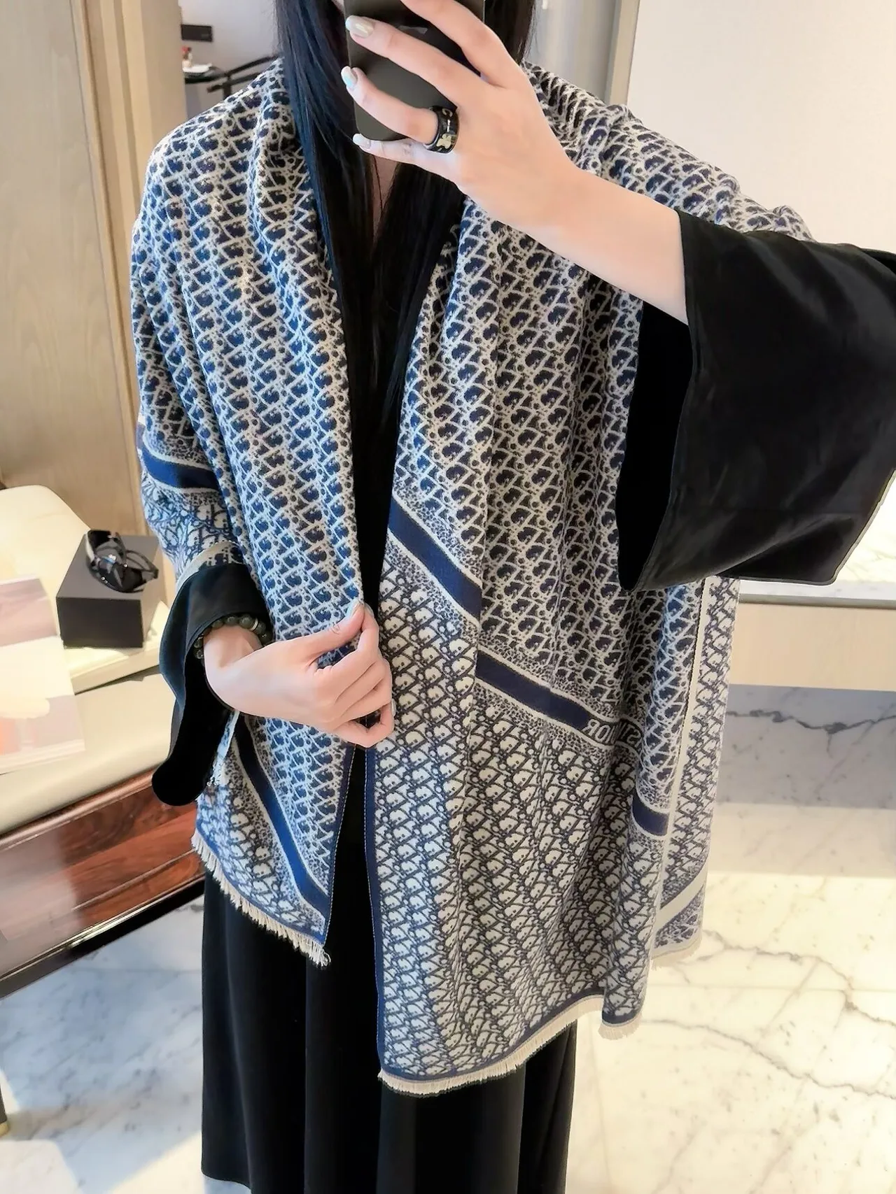 Dior CD Jacquard Scarf in Pink & Black · view 5