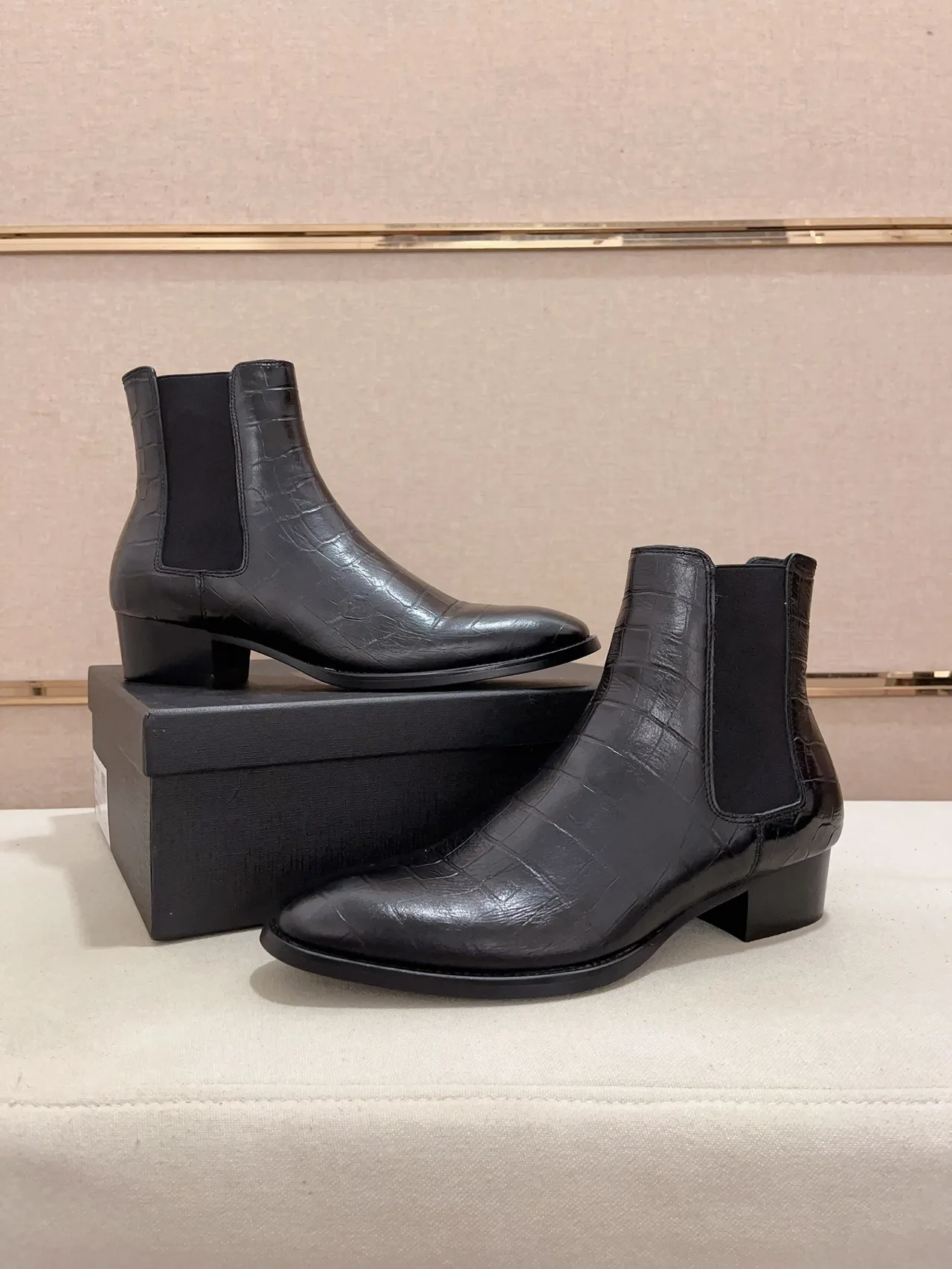 Saint Laurent Cowhide Glossy Pointed-Toe Ankle Boots in Black · view 3