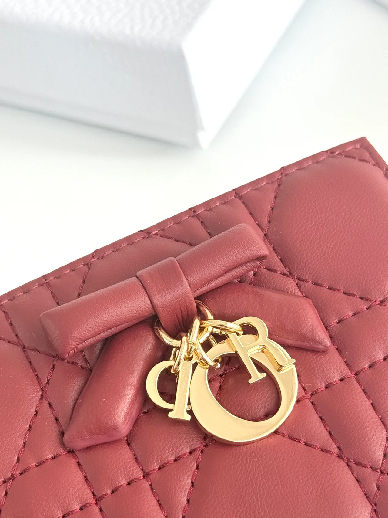 Dior Lambskin Quilted Wallet in Burgundy · view 4