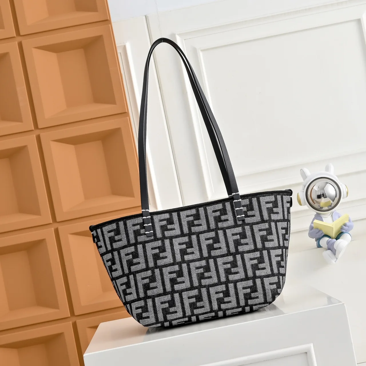 Fendi FF Monogram Front-Pocket Shopper Tote in Black · view 3