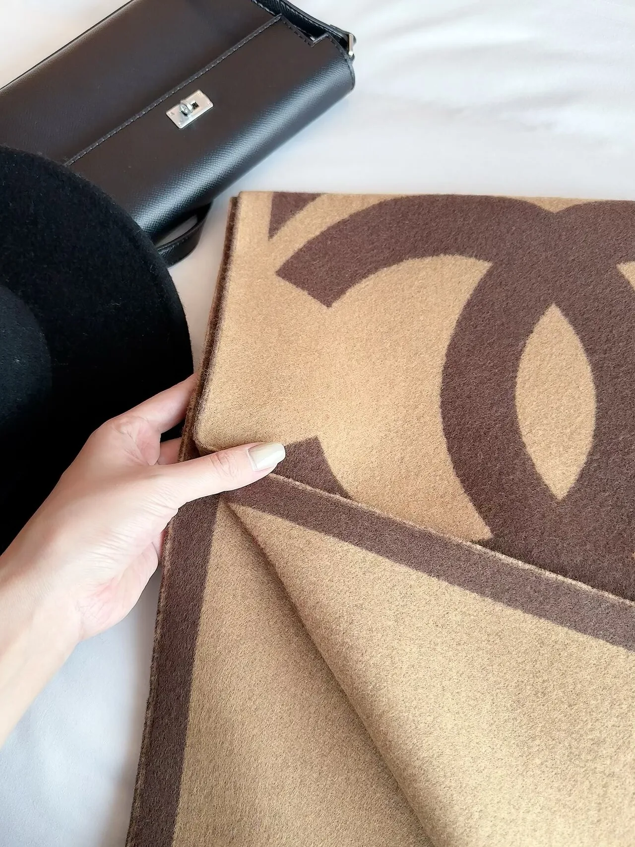 Chanel CC Jacquard Scarf in Beige & Brown · view 8