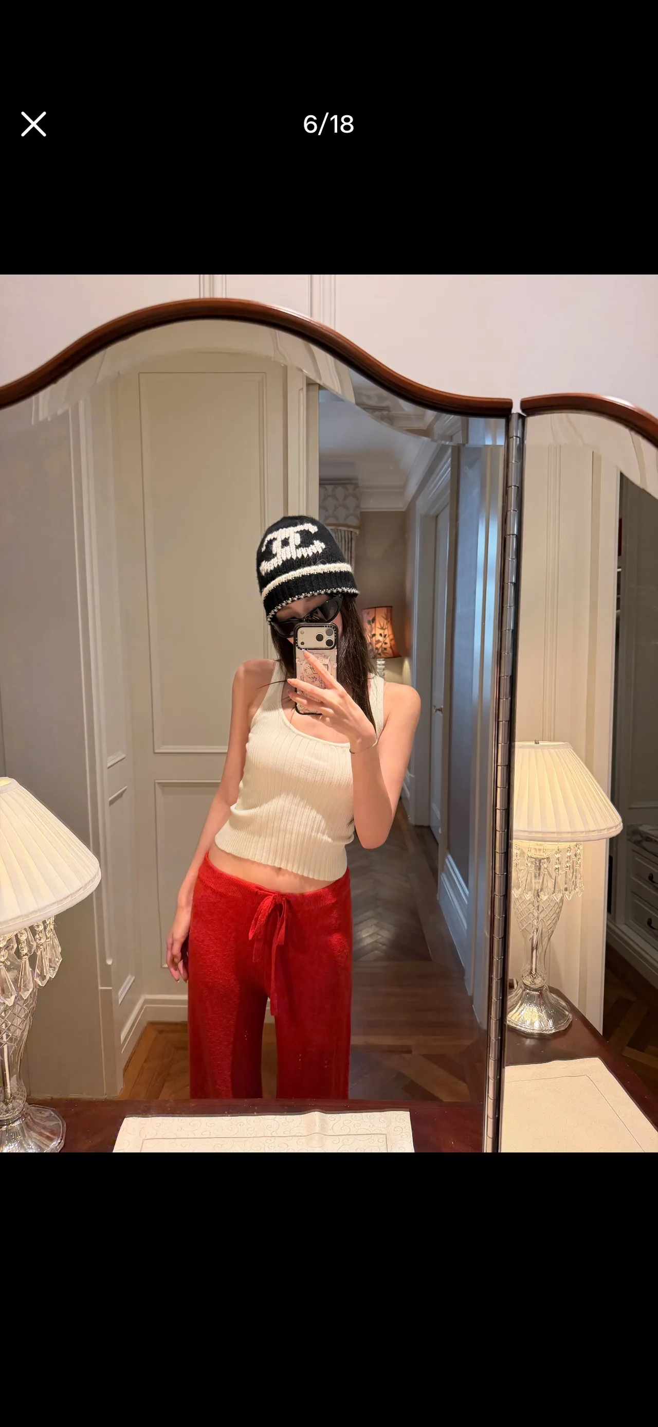 Chanel Striped CC knit beanie in Black & White & Grey · view 8