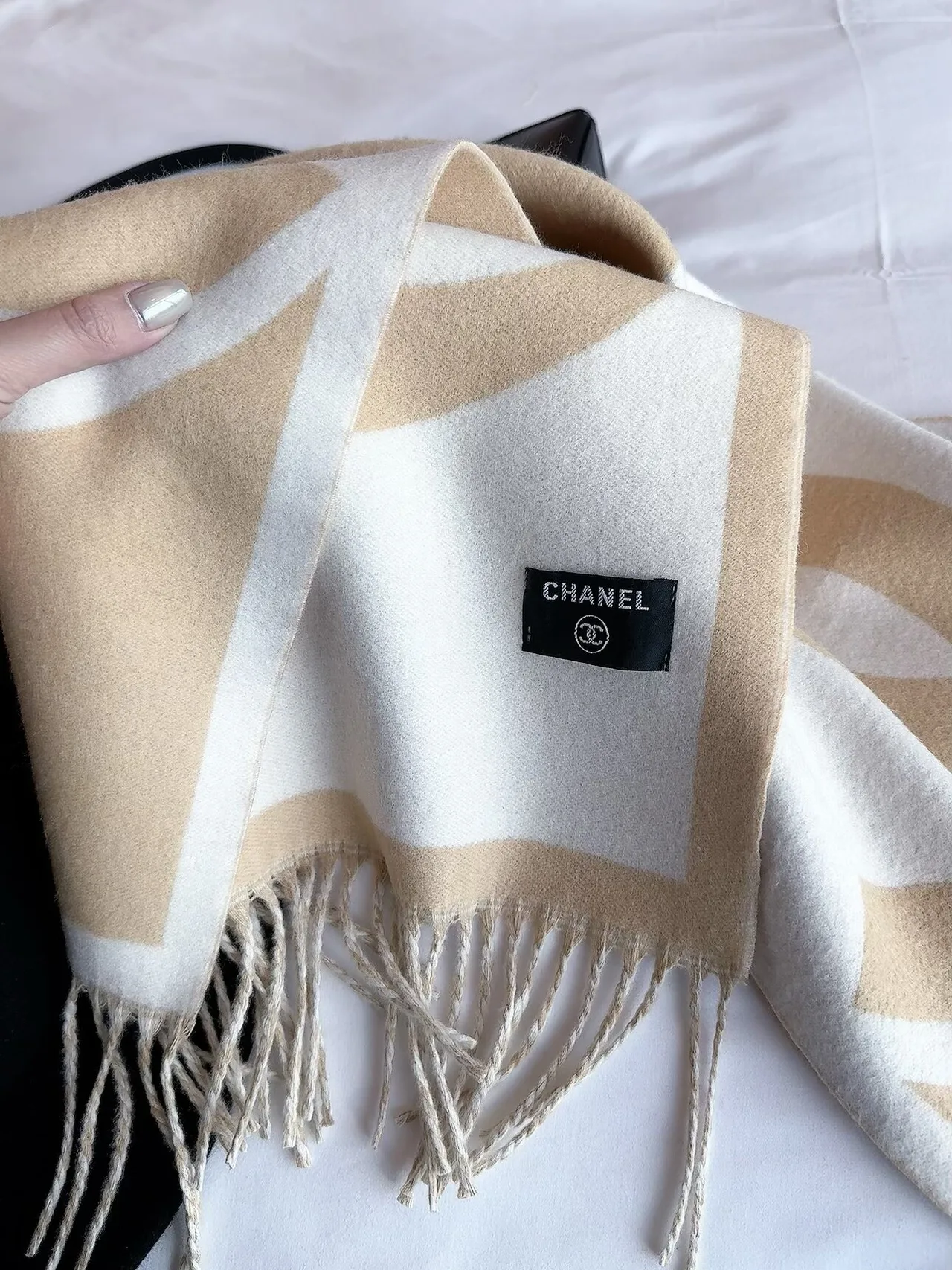 Chanel CC Jacquard Scarf in Beige & Brown · view 7
