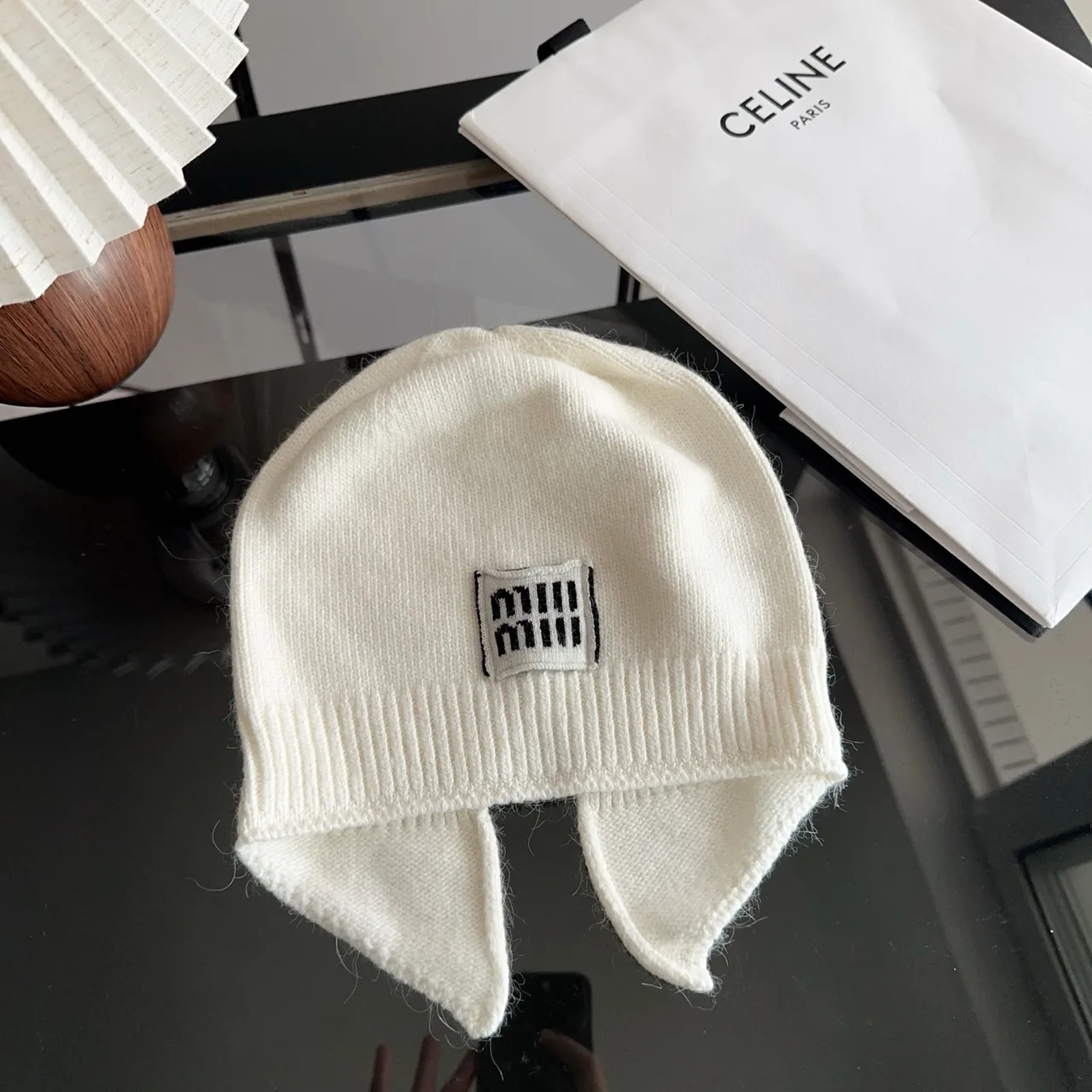 Miu Miu Embroidered Beanie in White · view 3
