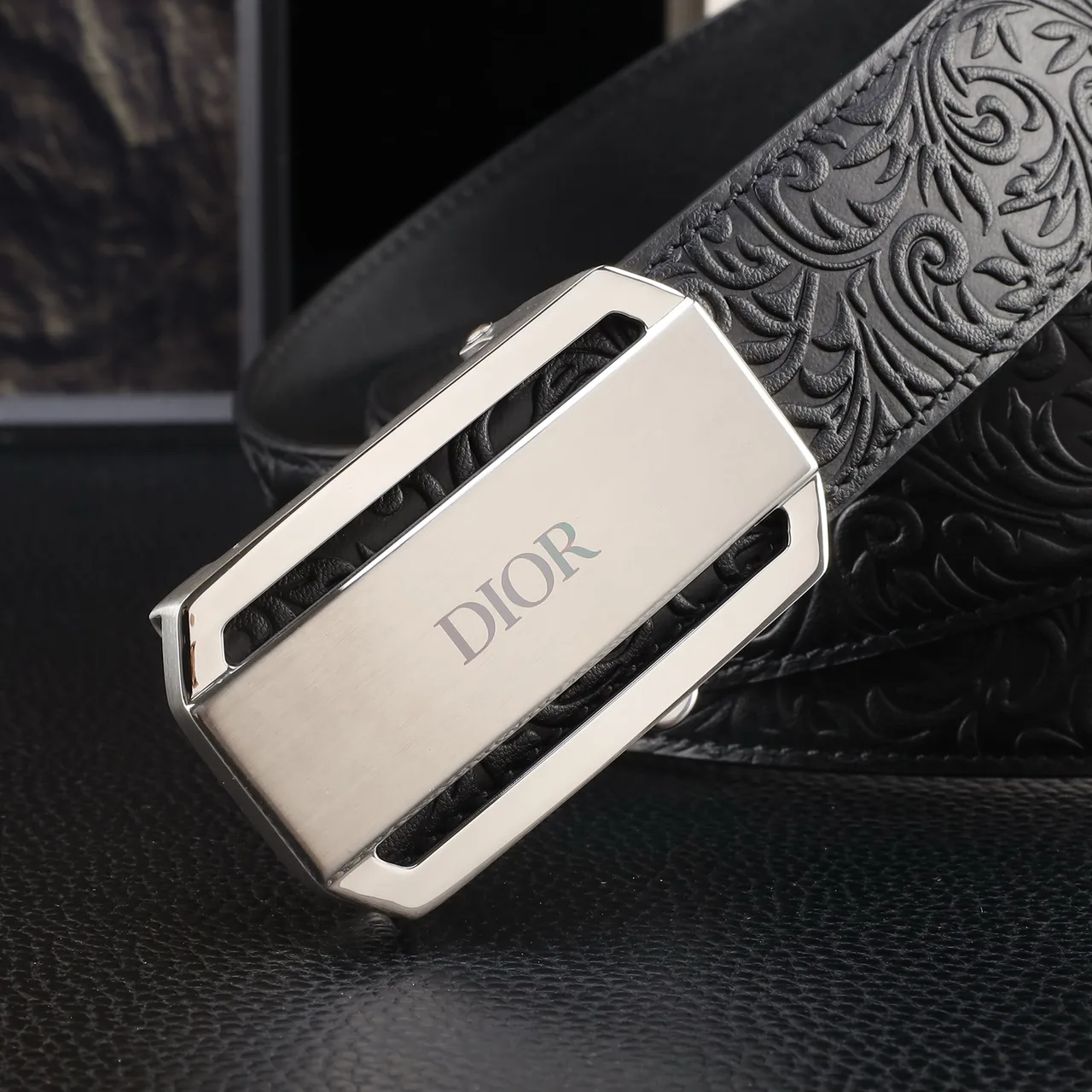 Dior Embossed Automatic Belt in Black · view 7