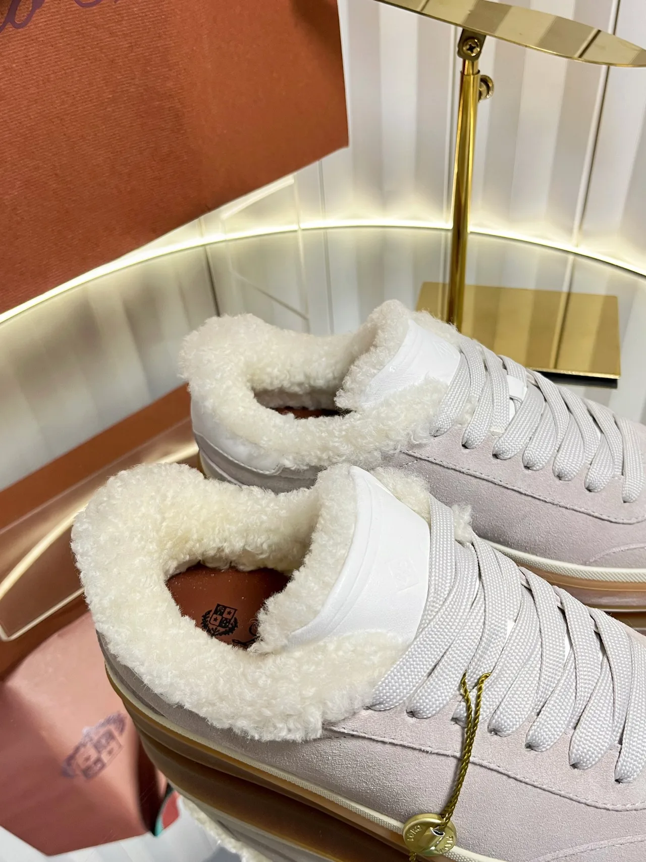 Cashmere Round-Toe Lined Low-Top Sneakers in White · view 8