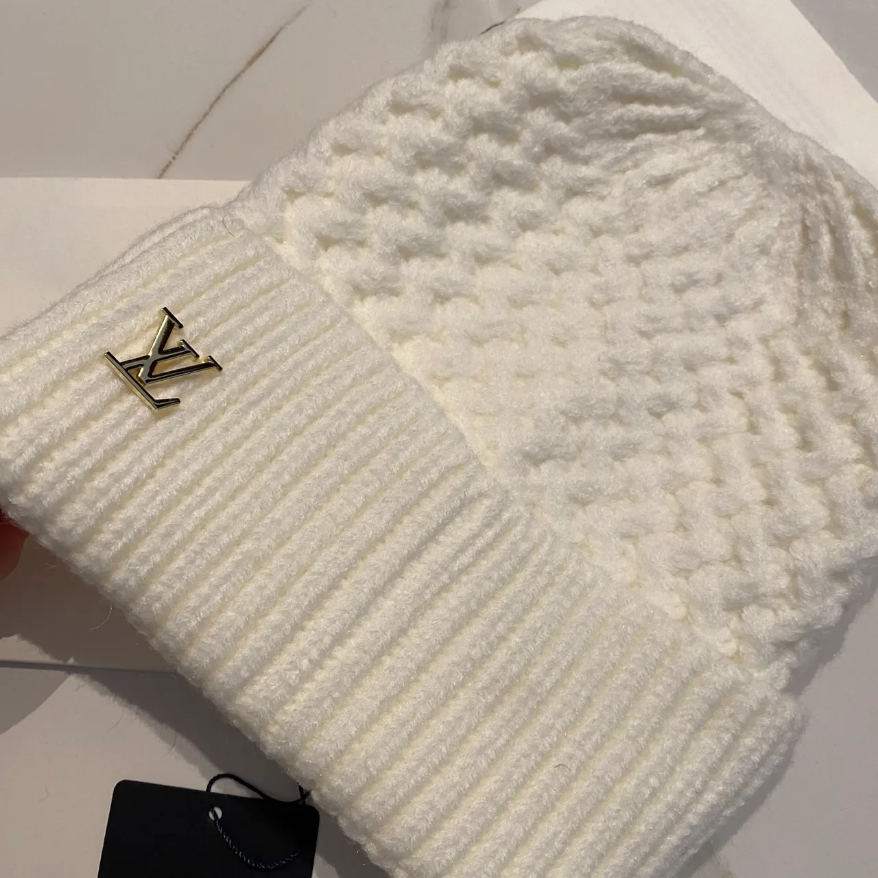 Louis Vuitton Beanie in Black & White & Beige & Grey · view 6