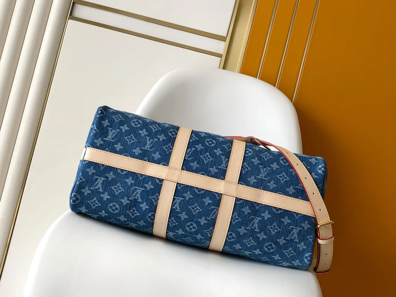 Louis Vuitton Cowhide Keepall 45 Travel Bag in Blue · view 4