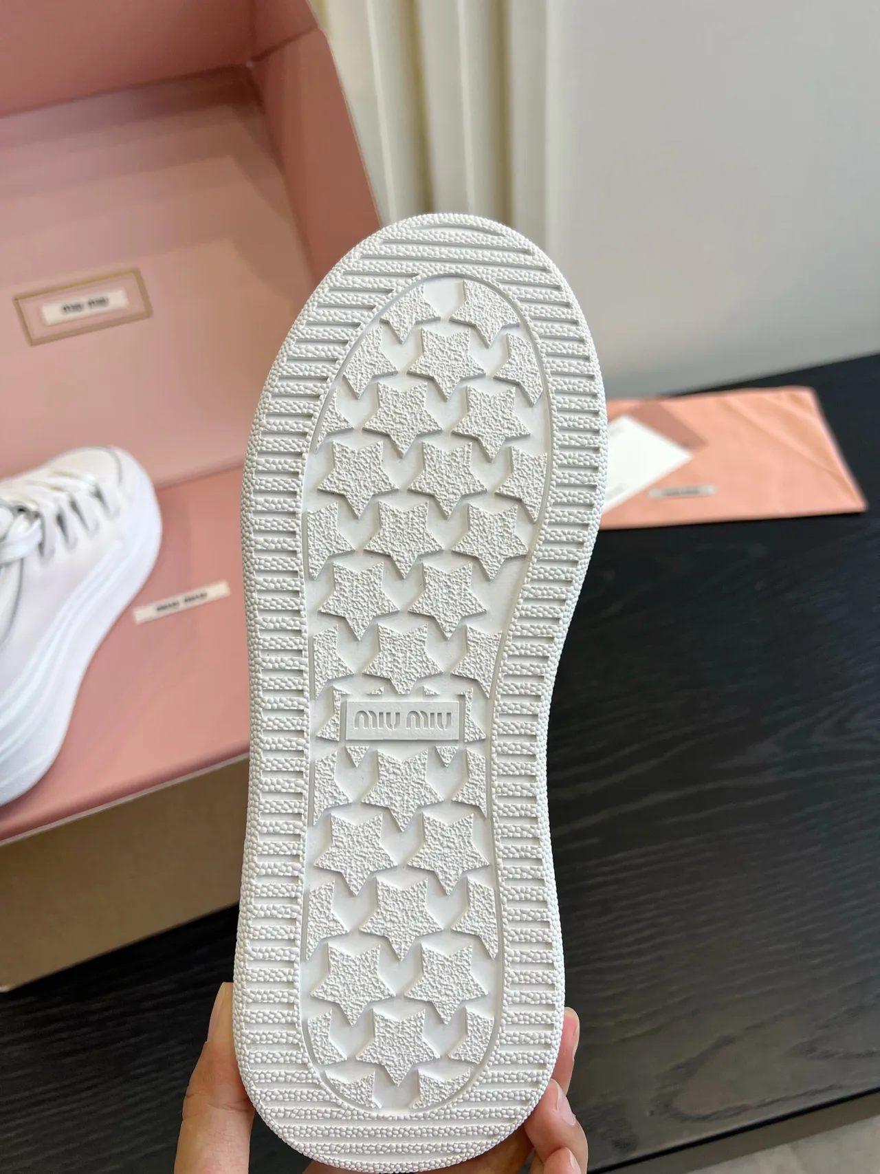 Miu Miu Cowhide Lace-Up Sneakers in White · view 6