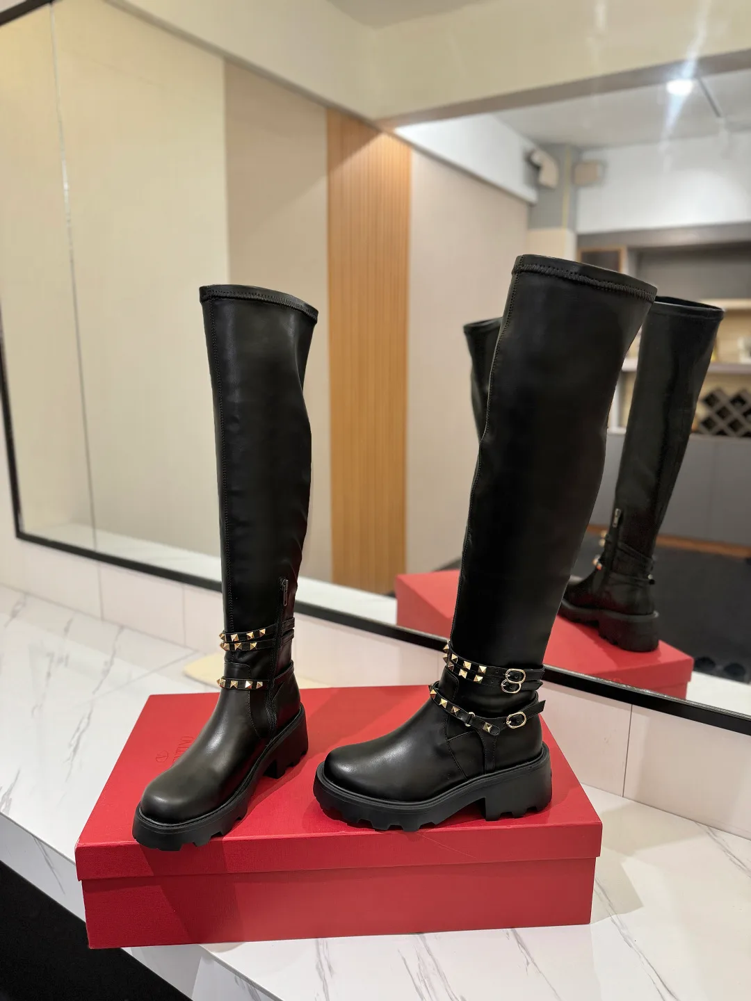 Valentino Cowhide Smooth Knee-High Boots in Black · view 6