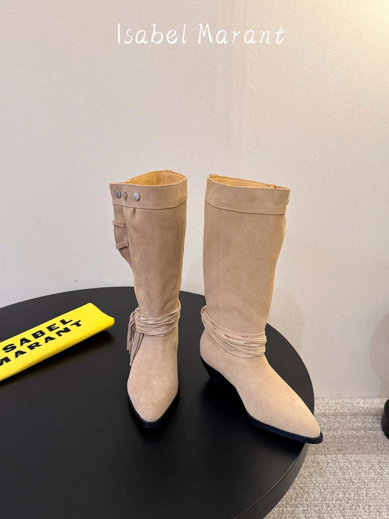 Isabel Marant Suede Pointed-Toe Knee-High Boots in Beige · view 2