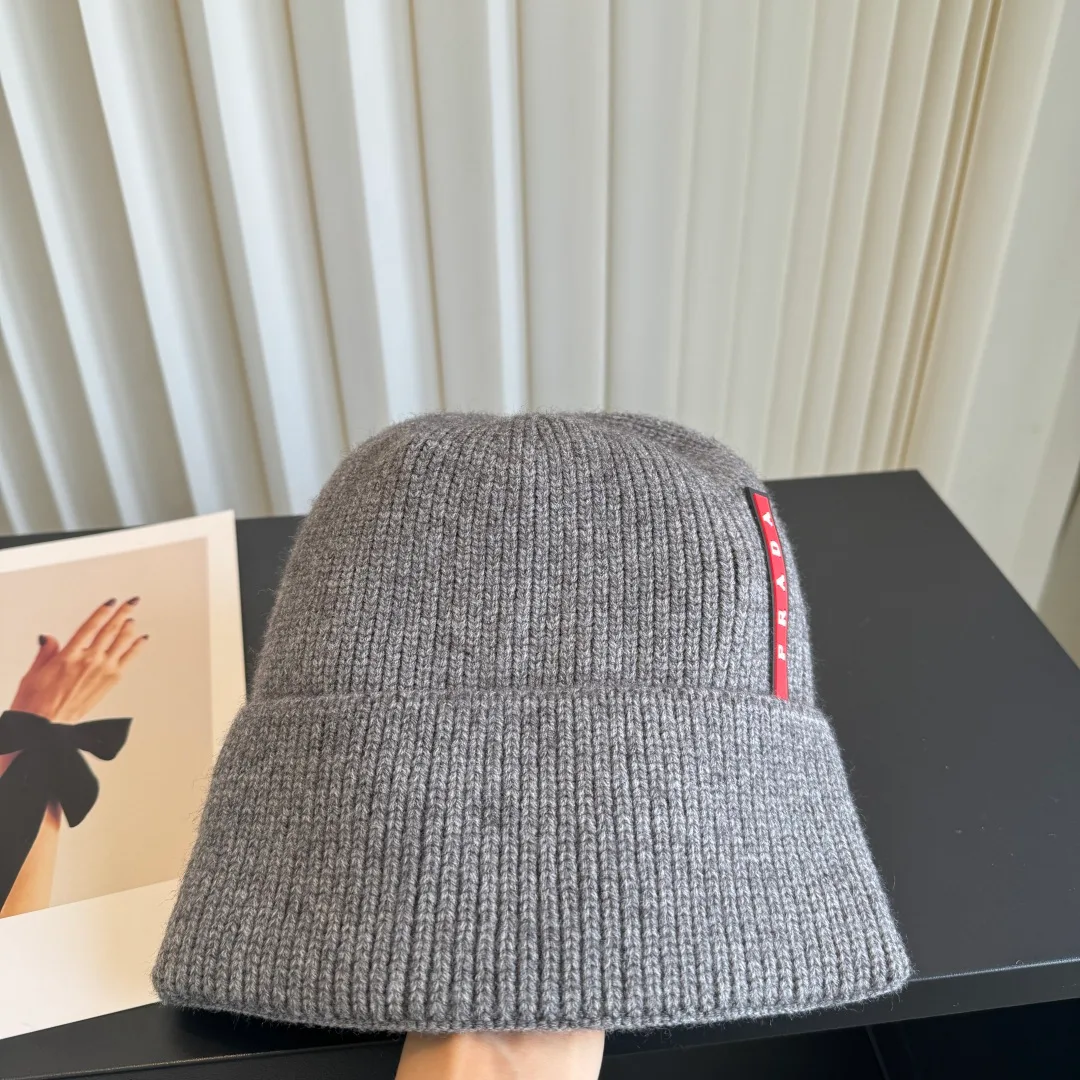Prada Ribbed Beanie in Grey · view 1