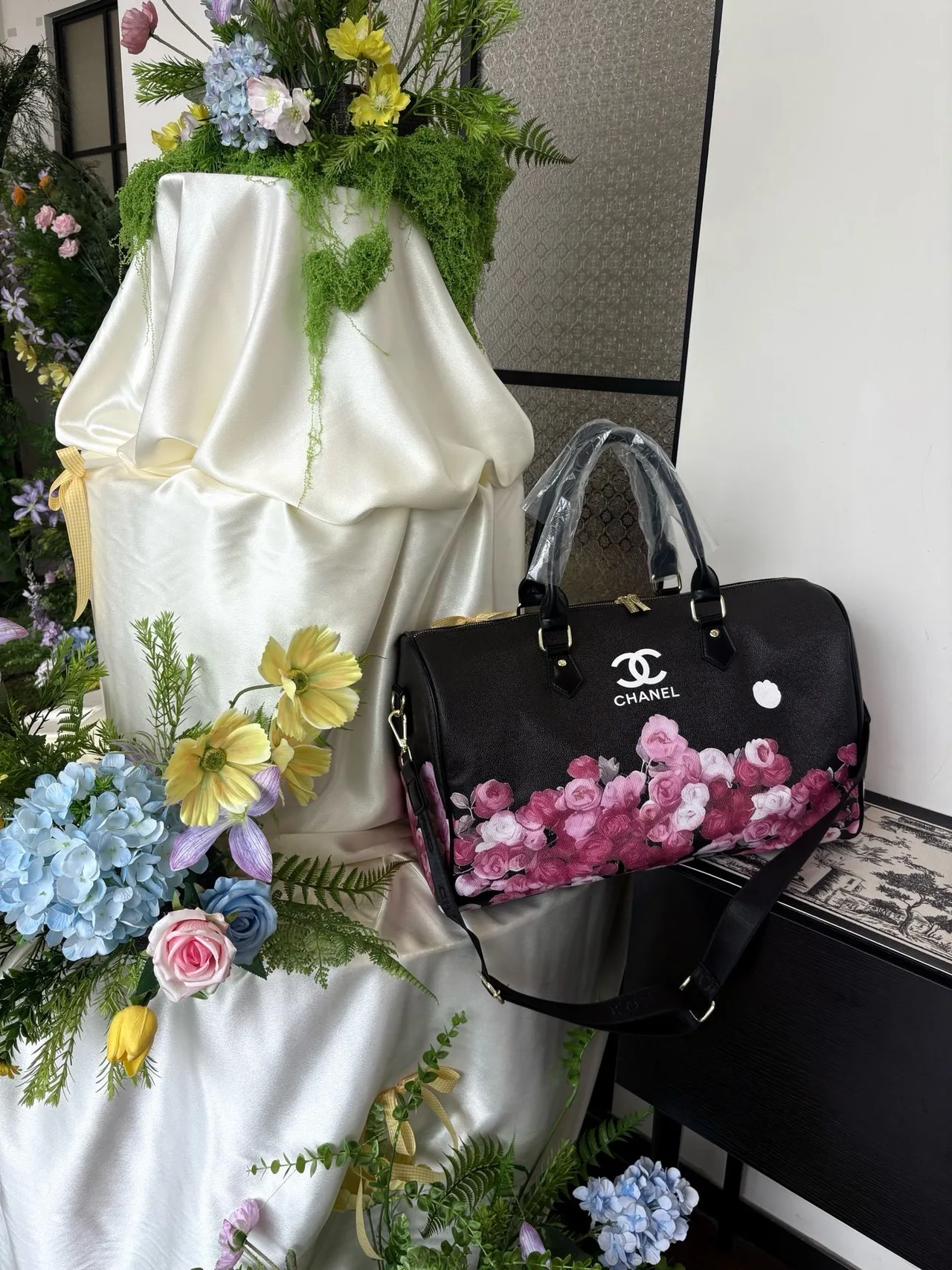 Chanel Printed Bowling Bag in Black · view 6