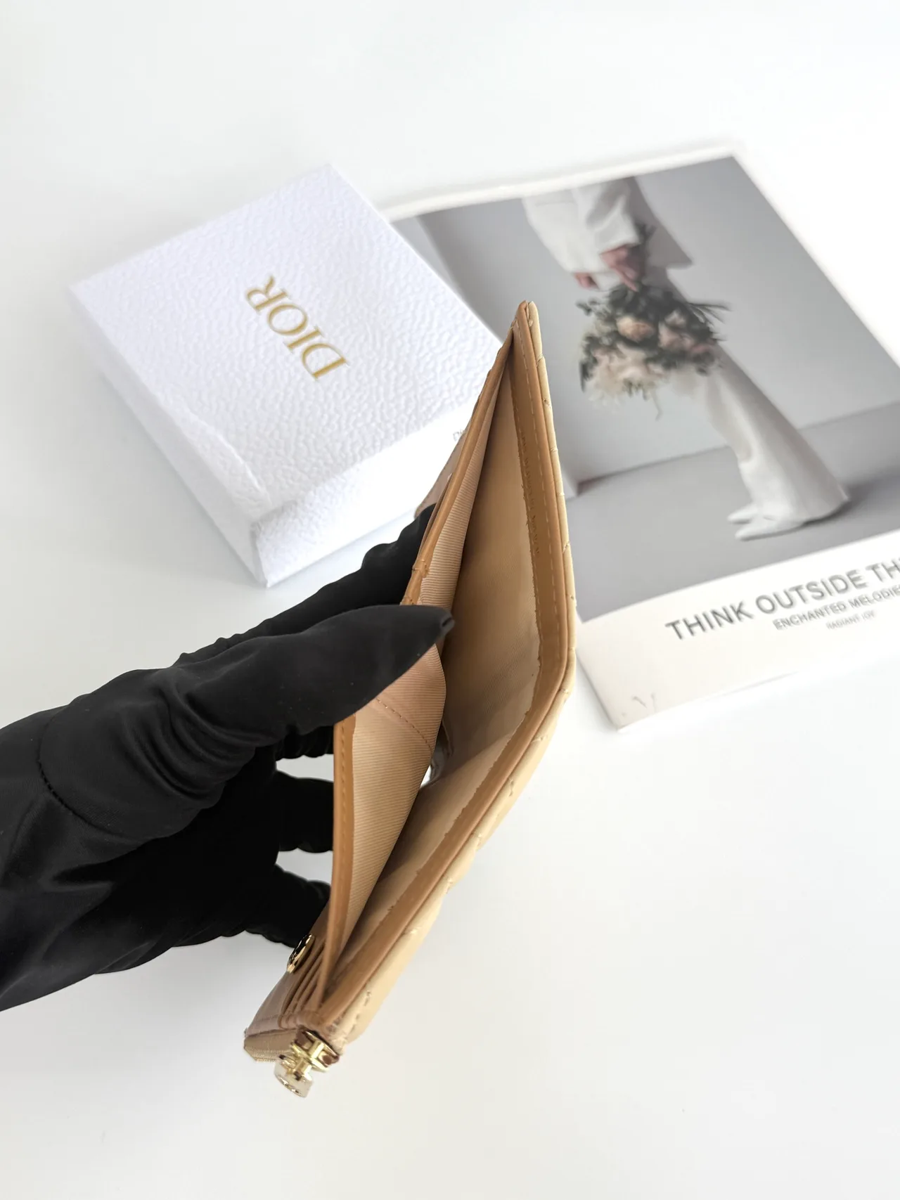 Dior Lambskin Quilted Wallet in Beige · view 6