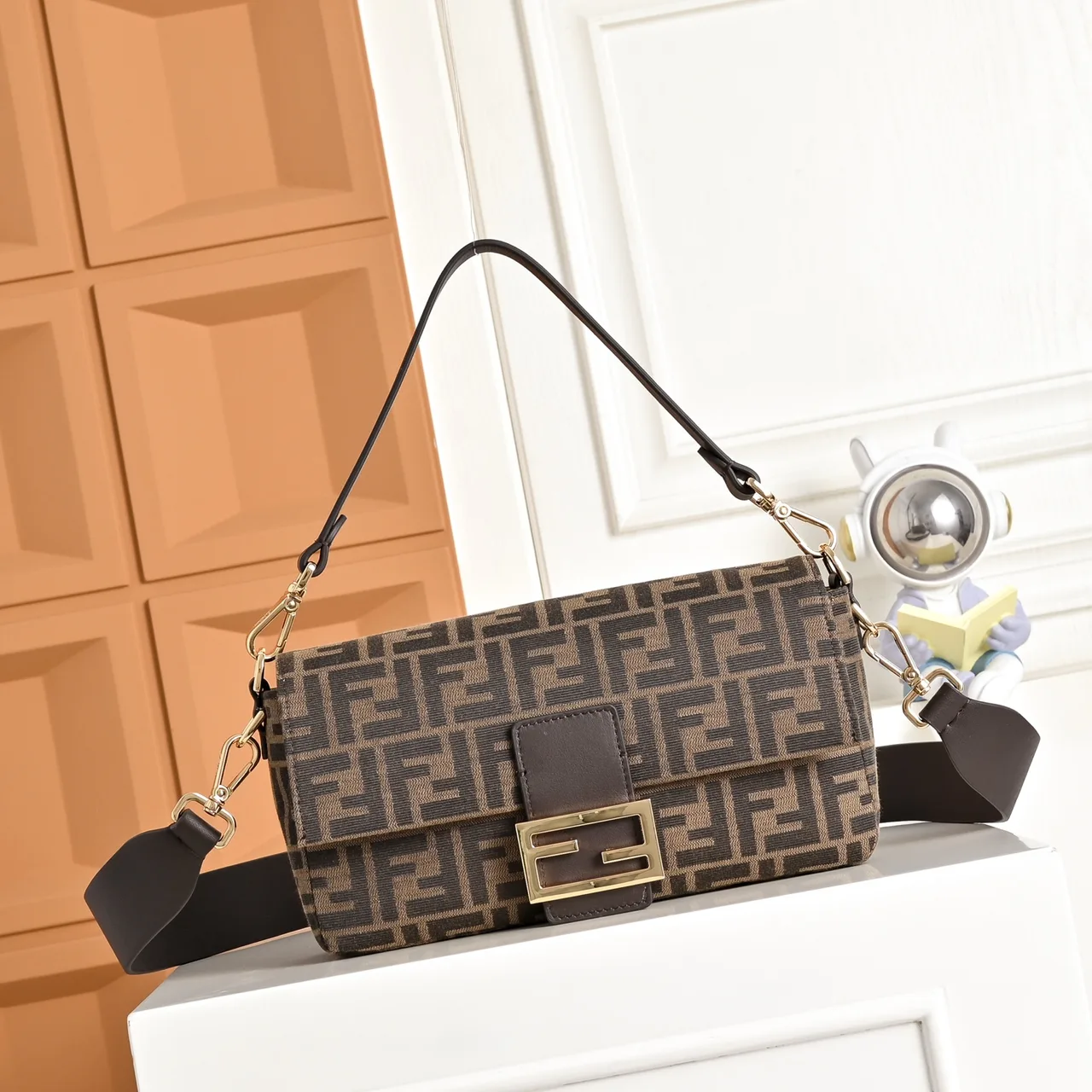 Fendi FF Monogram Baguette Bag in Brown · view 1